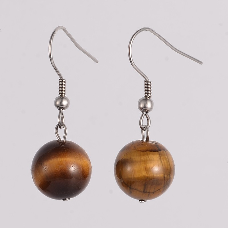 Boucles d\'oreilles Oeil de tigre perles 10mm montage acier
