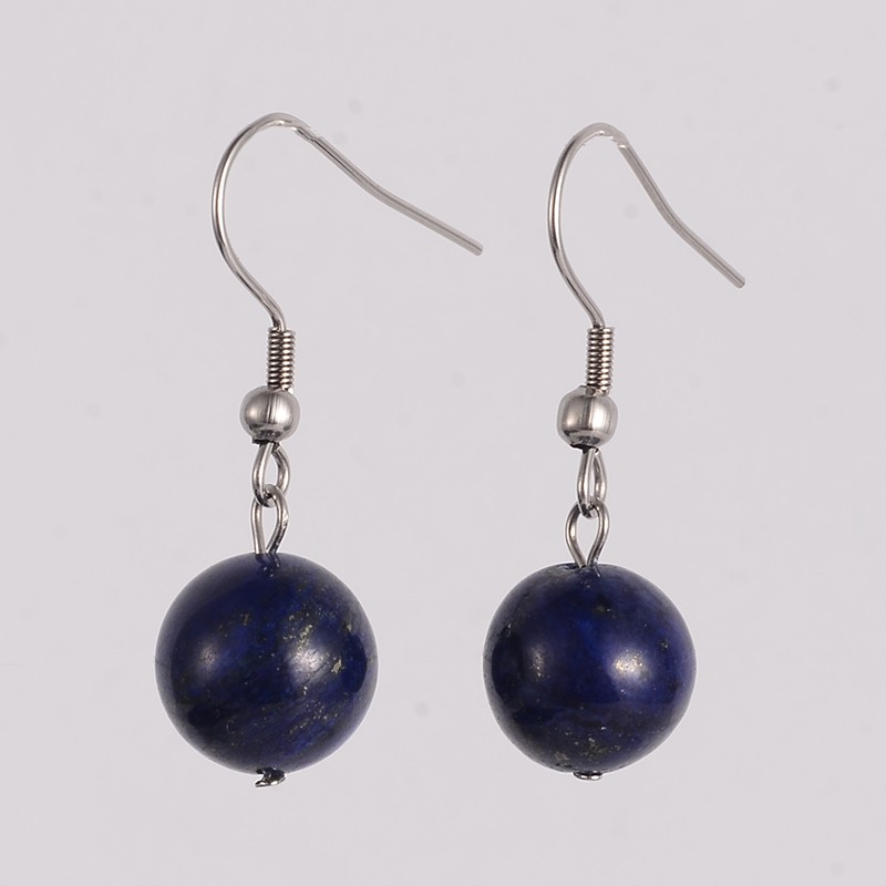 Boucles d\'oreilles Lapis lazuli perle 10mm montage acier