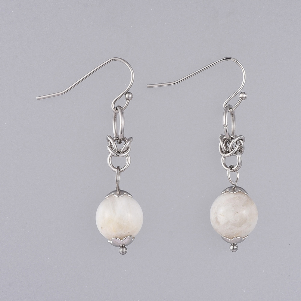 Boucles d\'oreilles Pierre de lune poli montage acier