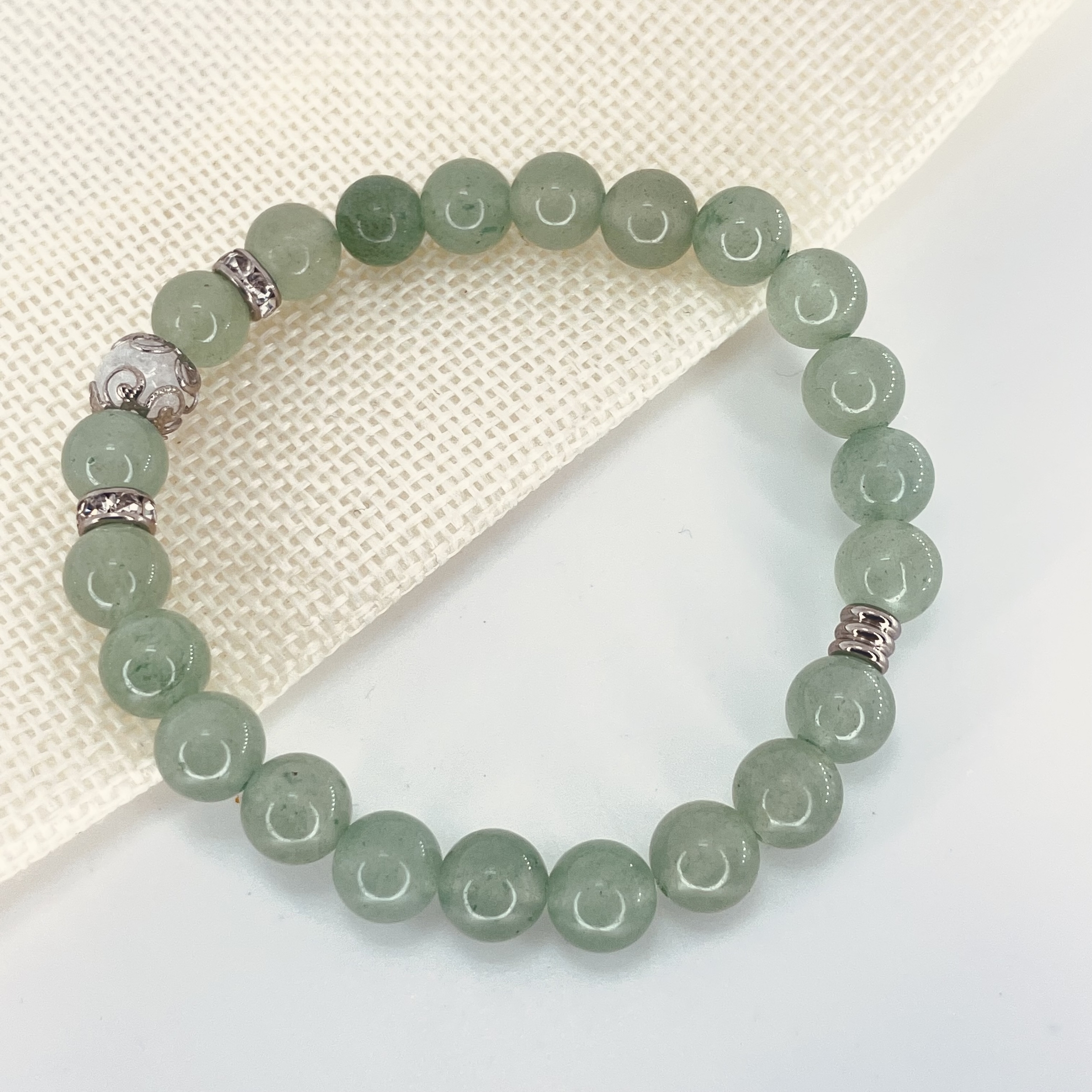 Bracelet perles 8mm Aventurine avec perle de quartz