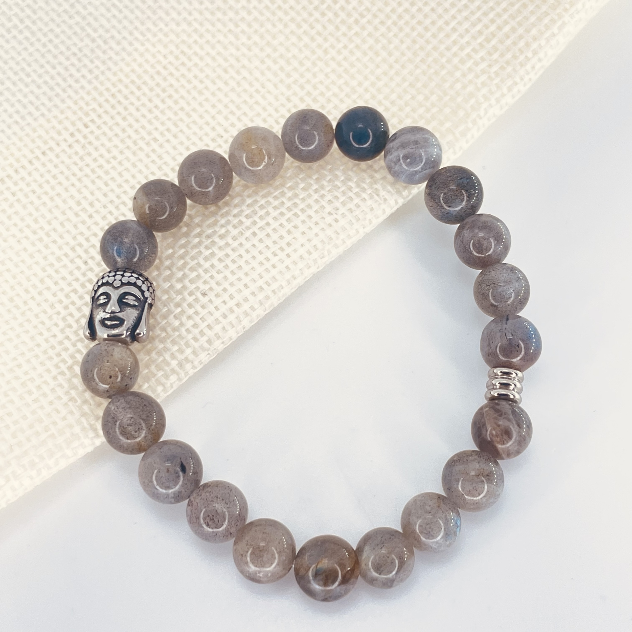 Bracelet perles 8mm Labradorite avec tête de bouddha