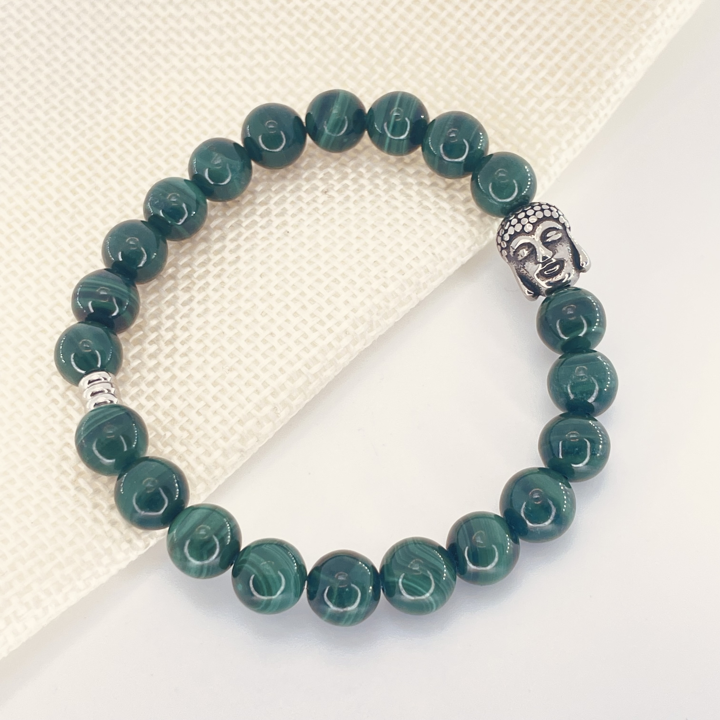 Bracelet Malachite en pierre naturelle perles 8 mm avec tête de Bouddha