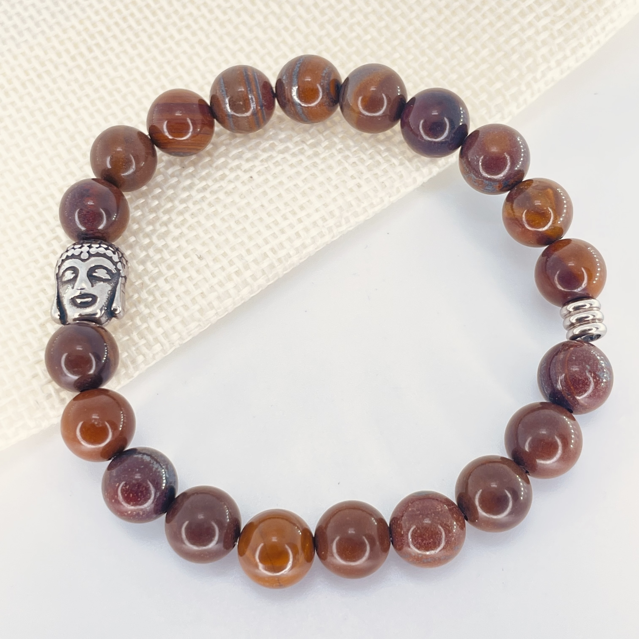 Bracelet Oeil de Fer en pierre naturelle perles 8 mm avec tête de Bouddha