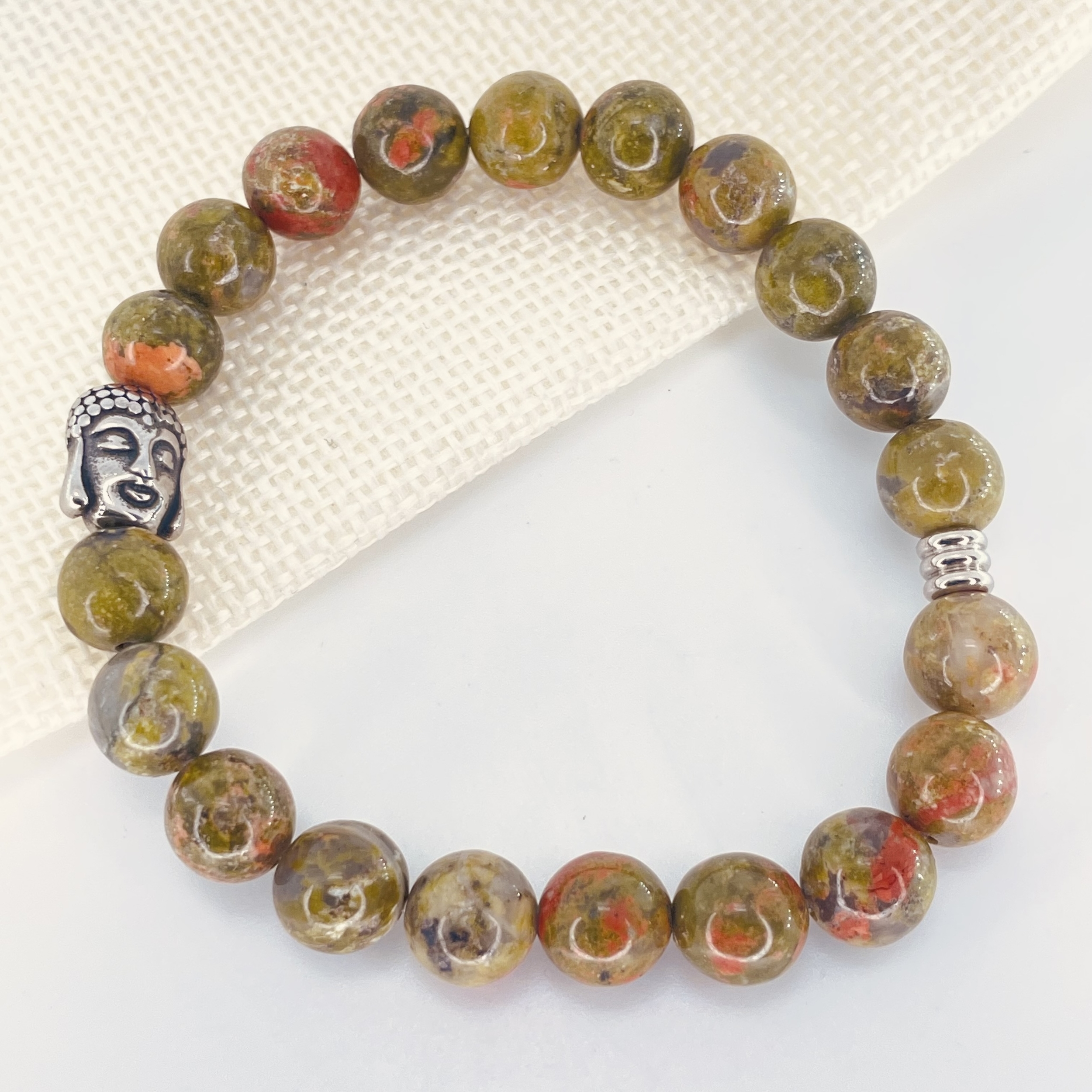 Bracelet perles 8mm Unakite avec tête de bouddha