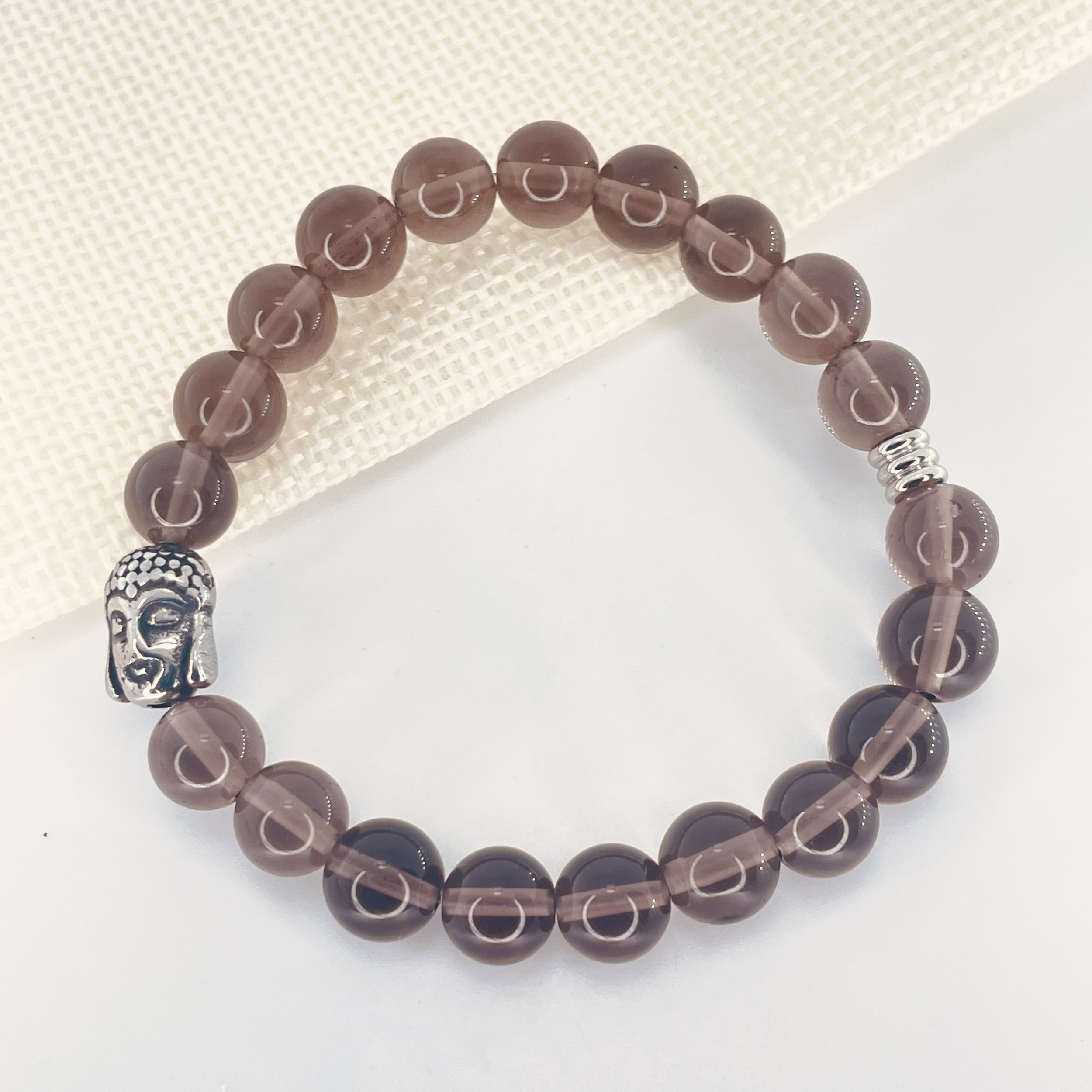 Bracelet Obsidienne Larme d\'Apache en pierre naturelle perles 8 mm avec tête de bouddha