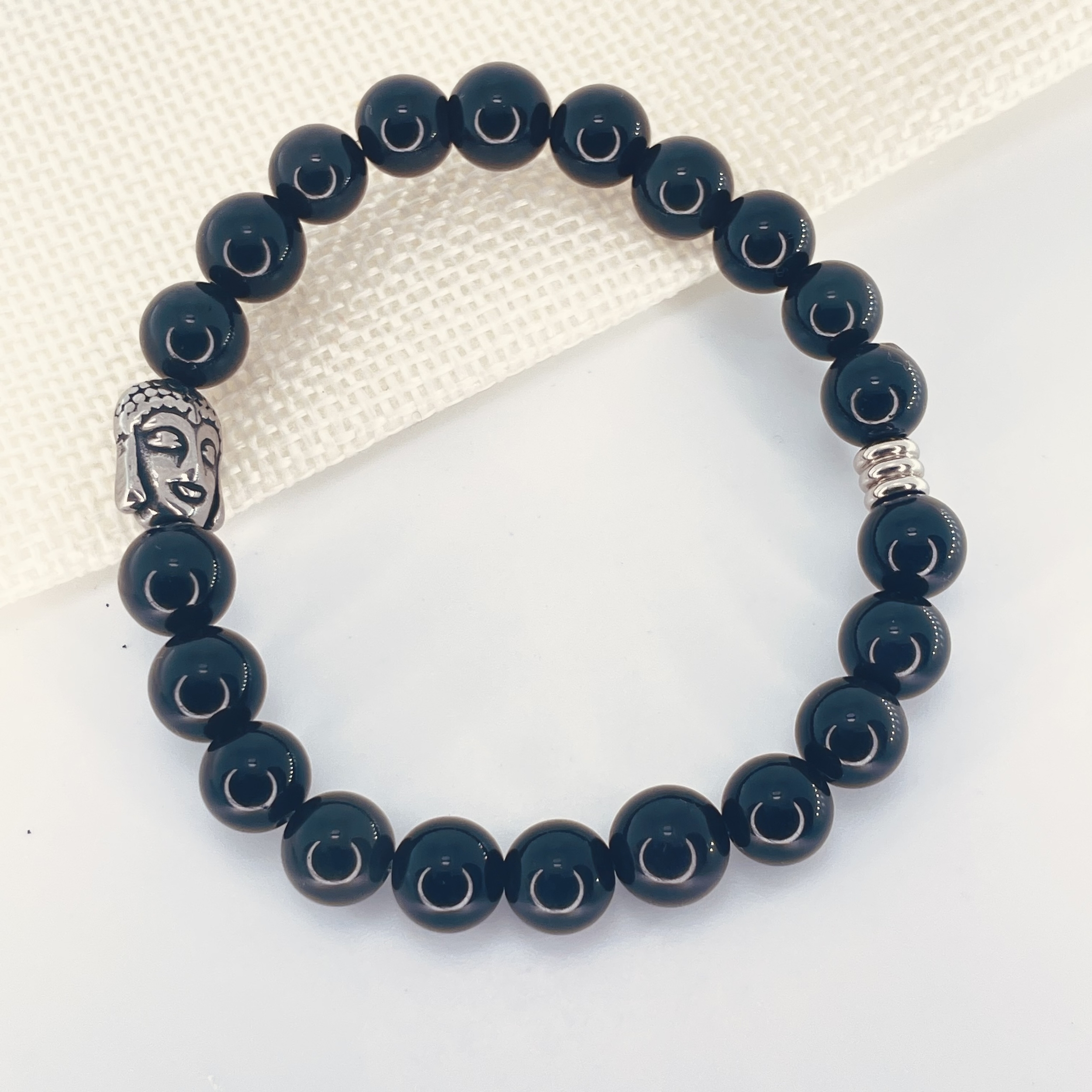 Bracelet perles 8mm Obsidienne oeil céleste avec tête de bouddha