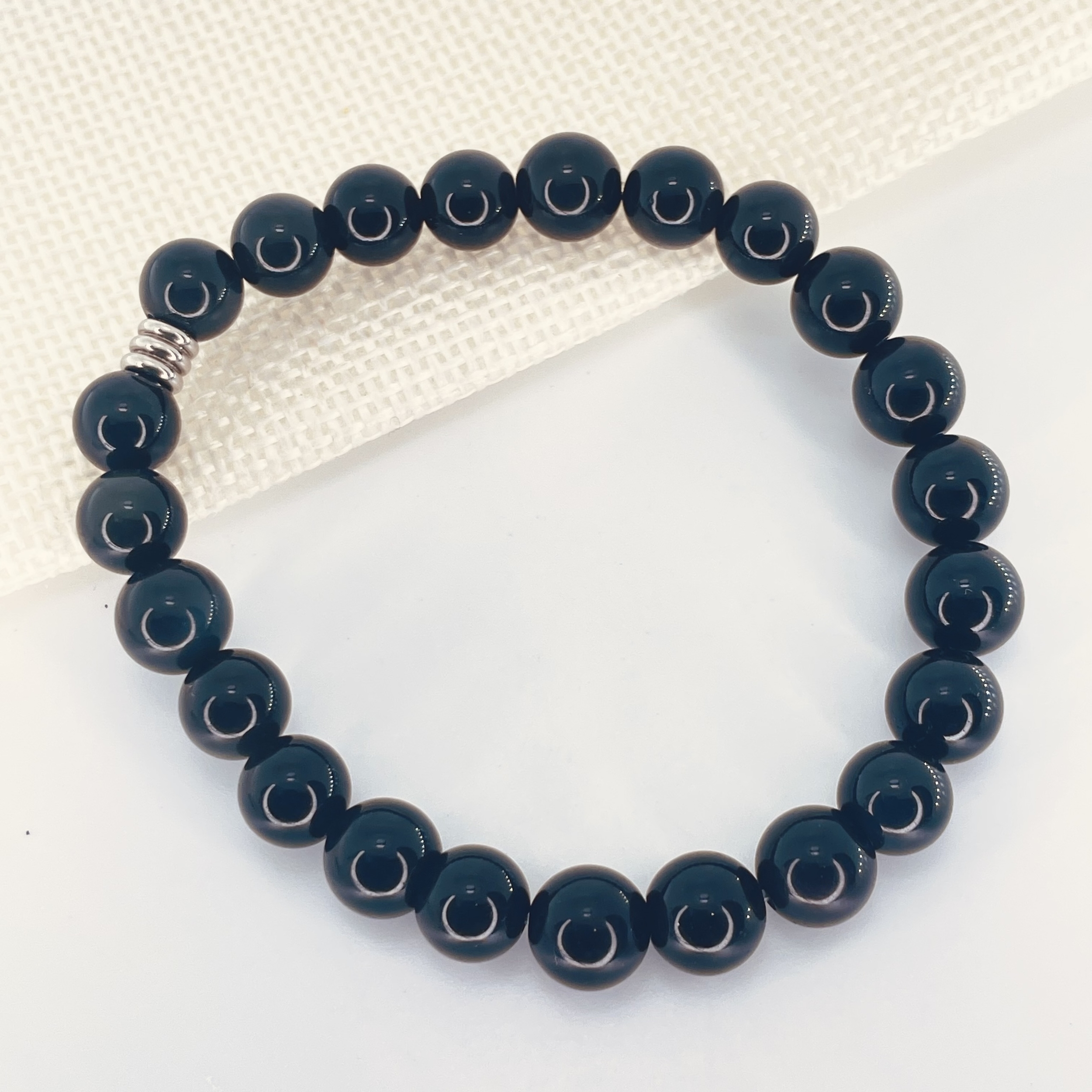 Bracelet perles 8 mm Obsidienne Oeil celeste