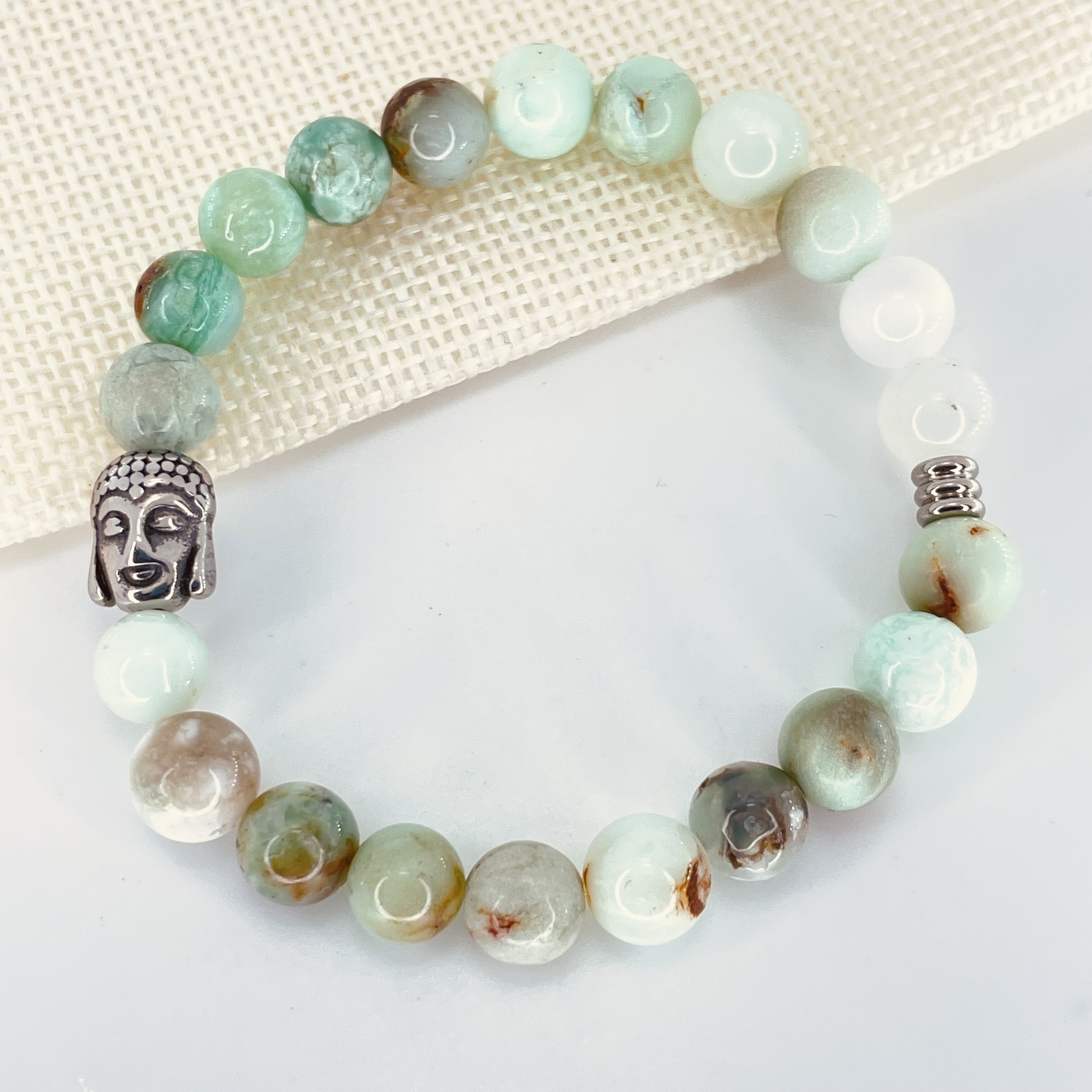 Bracelet Chrysoprase en pierres naturelles perles de 8mm avec tête de Bouddha