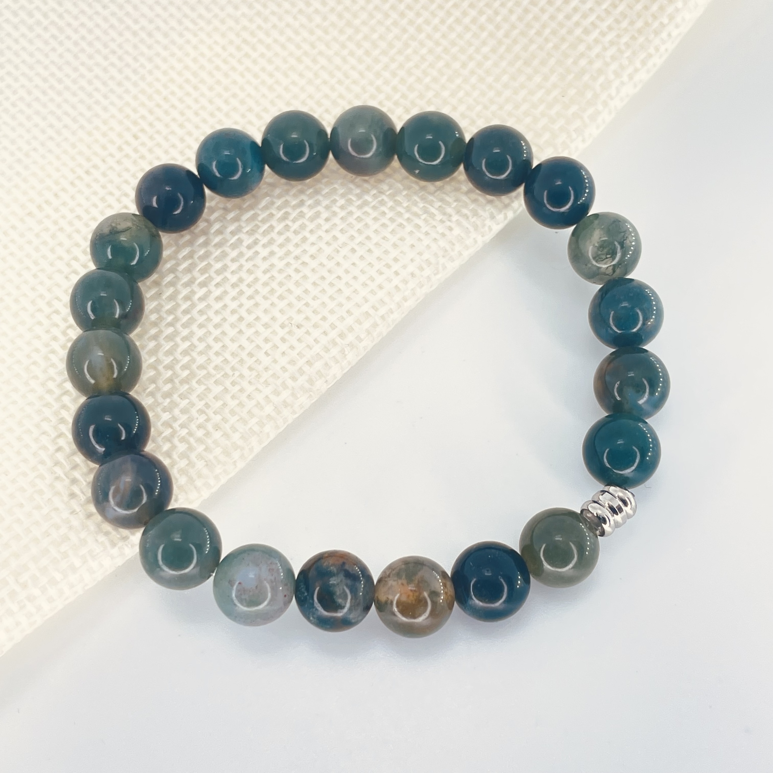 Bracelet perles 8 mm Agate Mousse