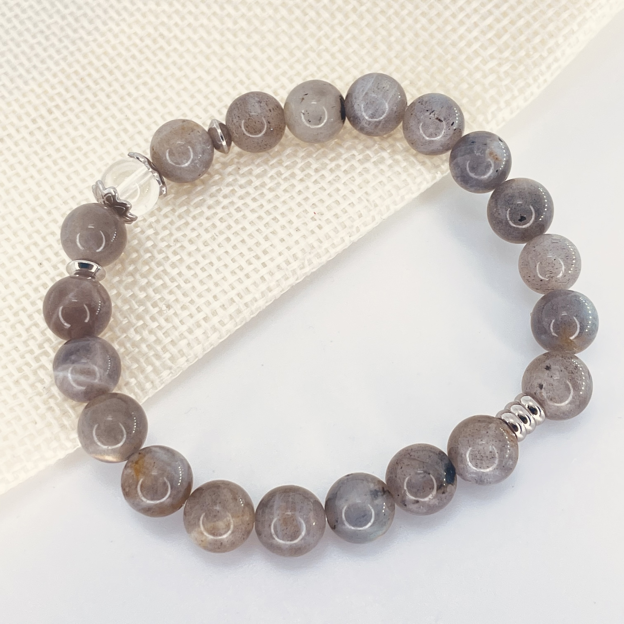 Bracelet perles 8mm Labradorite avec perle de quartz