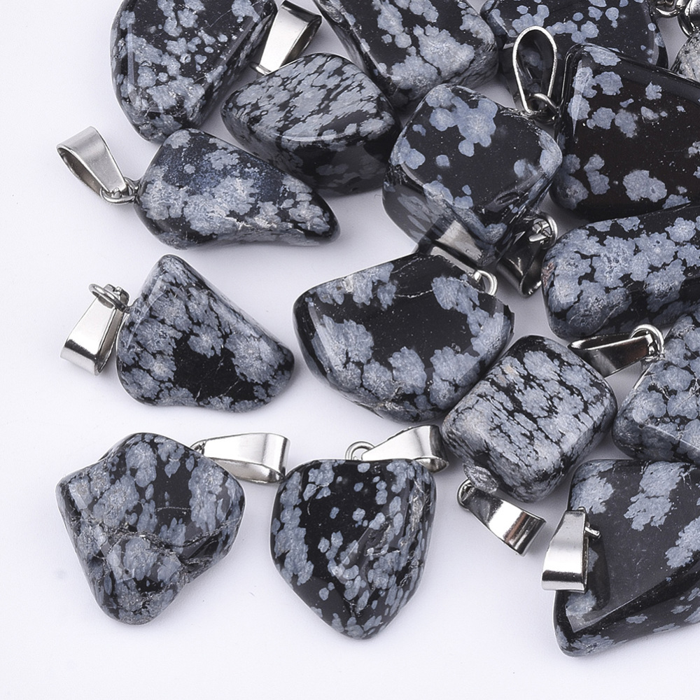 Pendentif Obsidienne neige forme libre en pierre naturelle