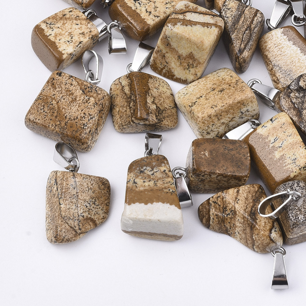 Pendentif Jaspe paysage forme libre en pierre naturelle
