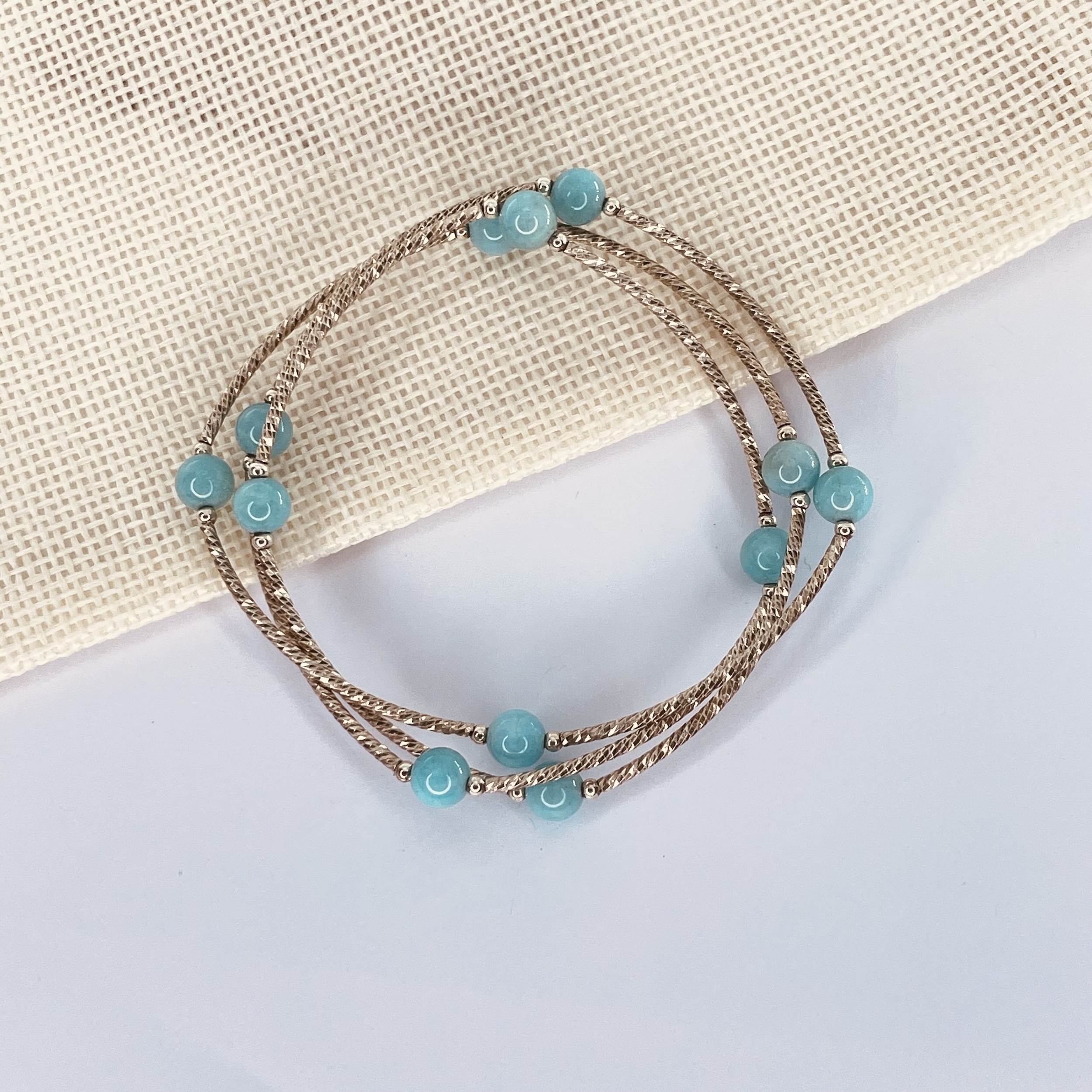 Bracelet 3 rangs Amazonite et argent 925