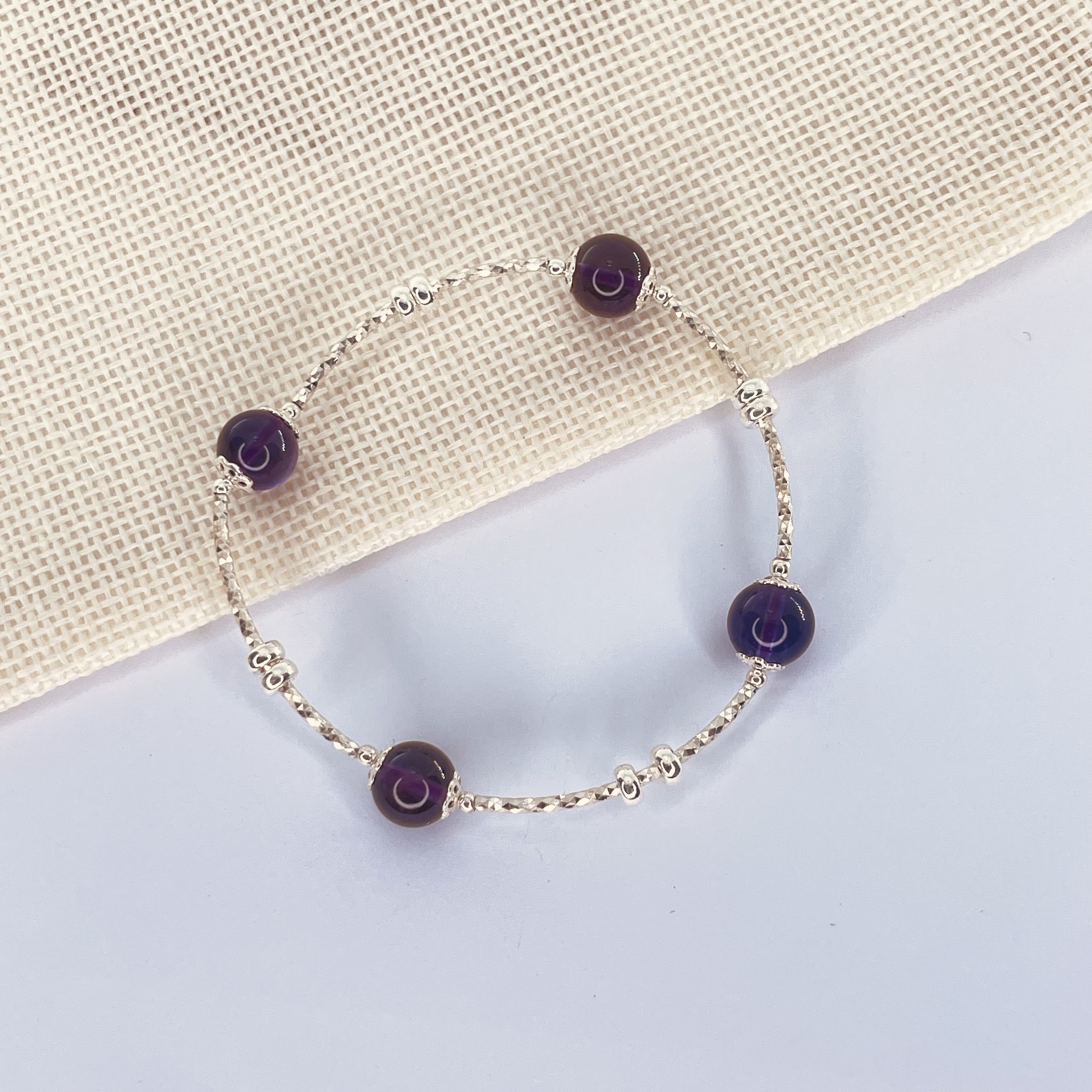 Bracelet perle 8 mm Améthyste et argent 925