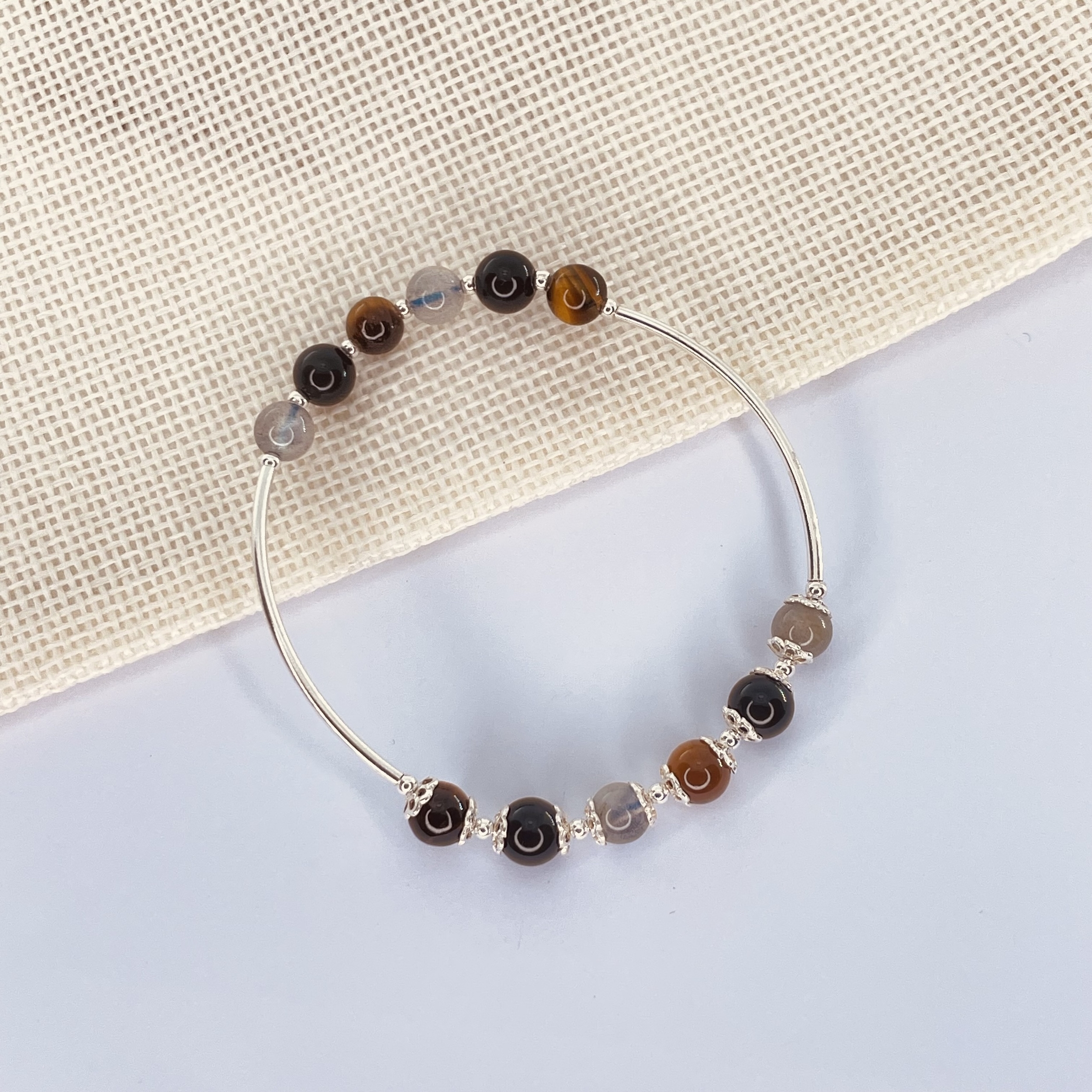 Bracelet Argent Labradorite Tourmaline Oeil de tigre