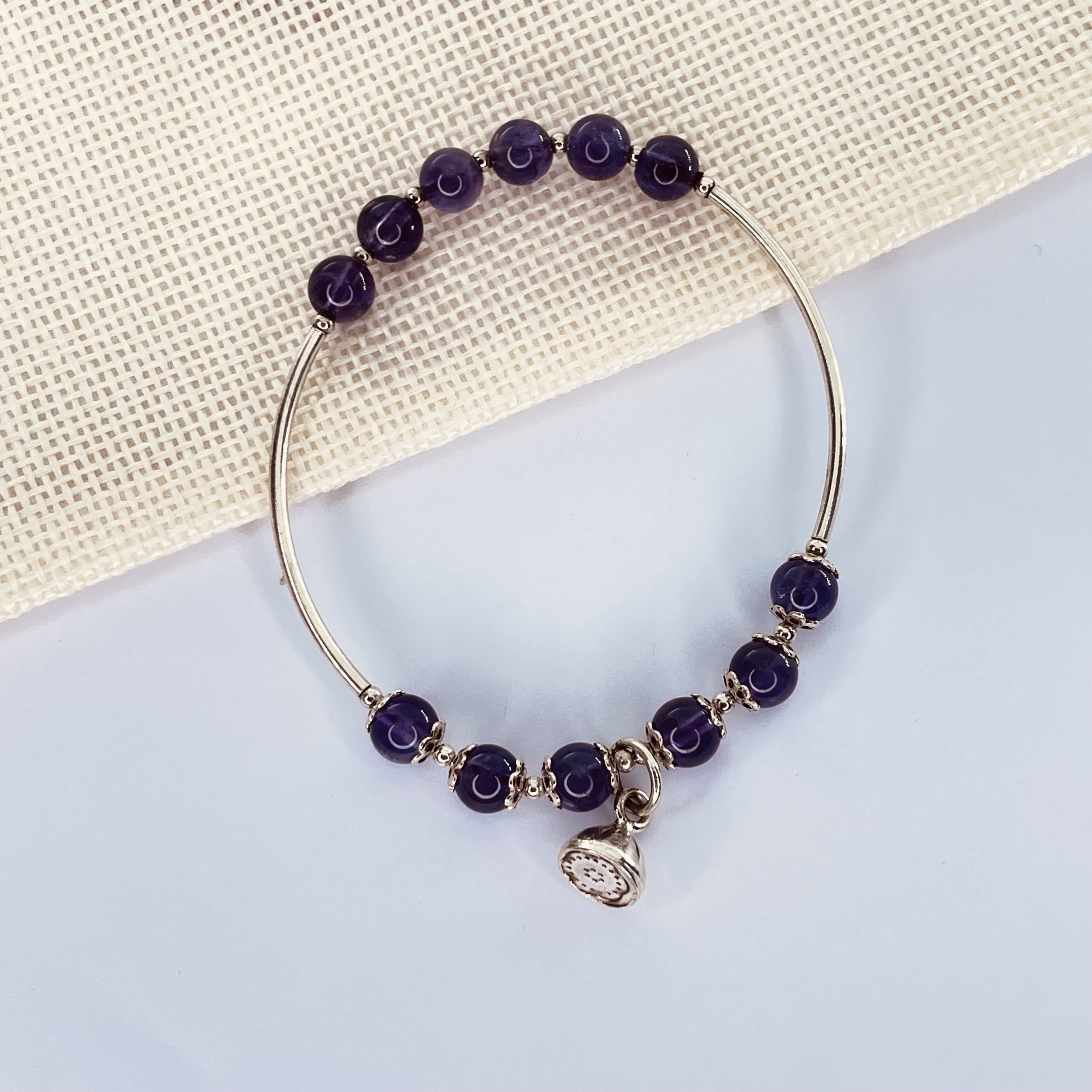 Bracelet Améthyste et argent 925 avec clochette