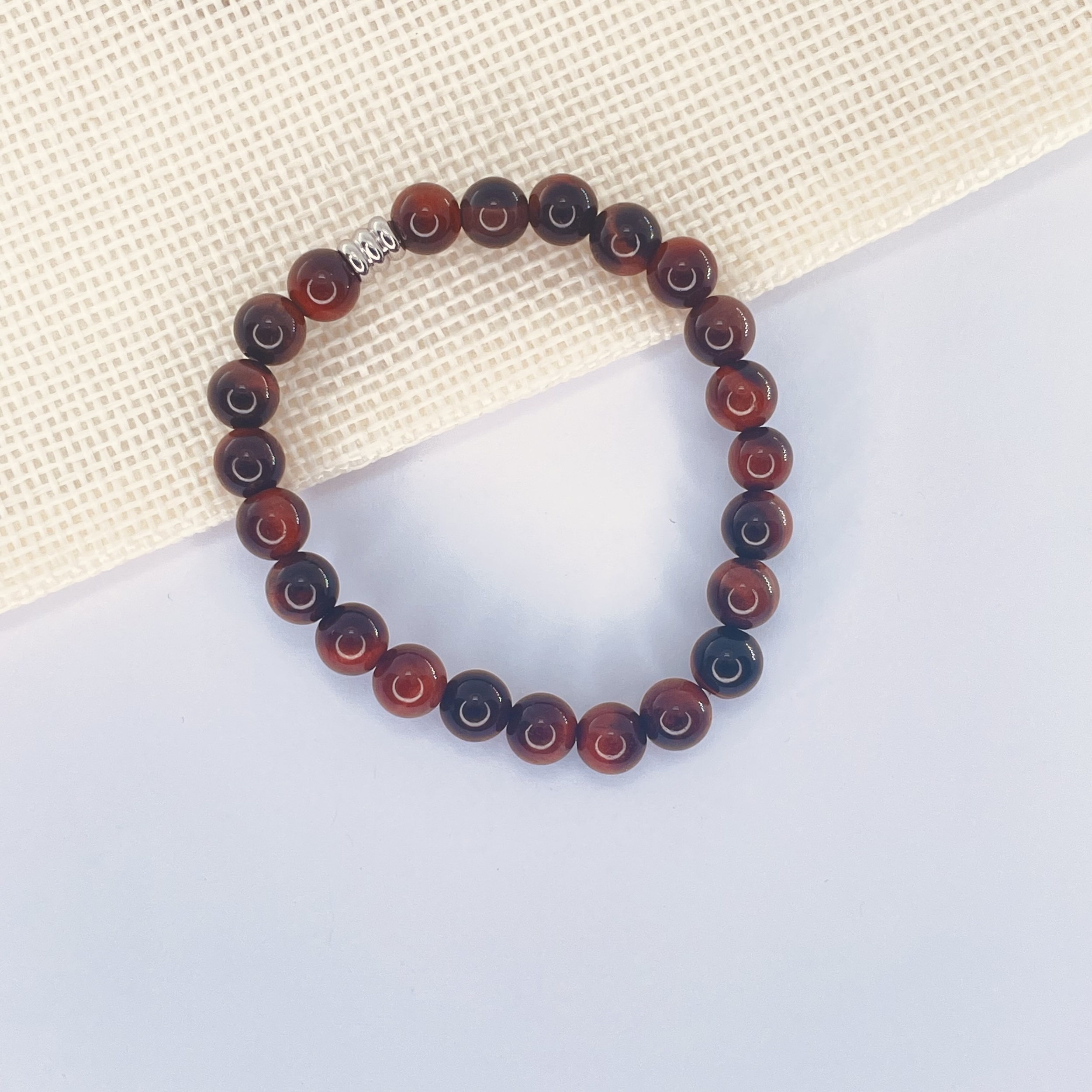 Bracelet enfant Oeil de taureau en pierre naturelle perles 6 mm tube acier