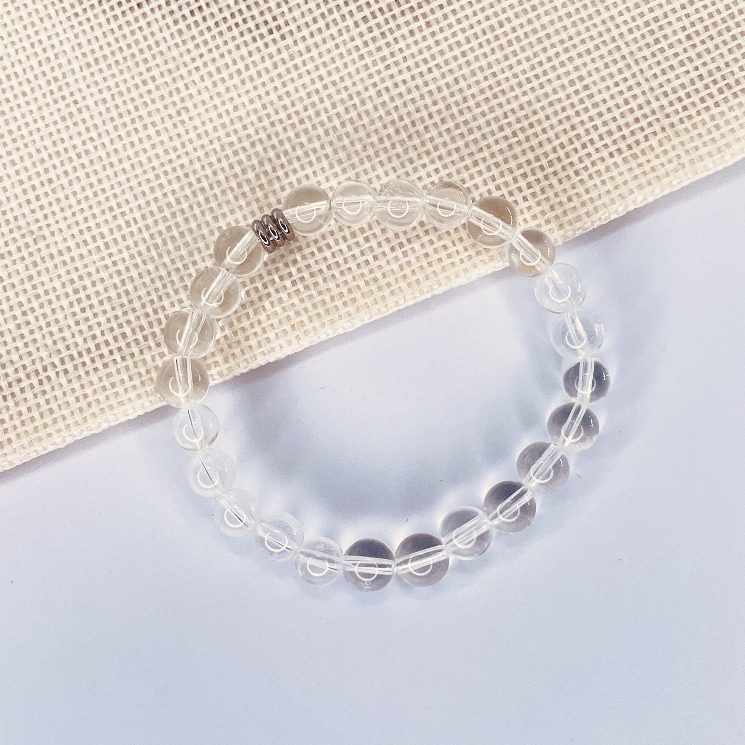Bracelet enfant Cristal de roche en pierre naturelle perles 6 mm tube acier