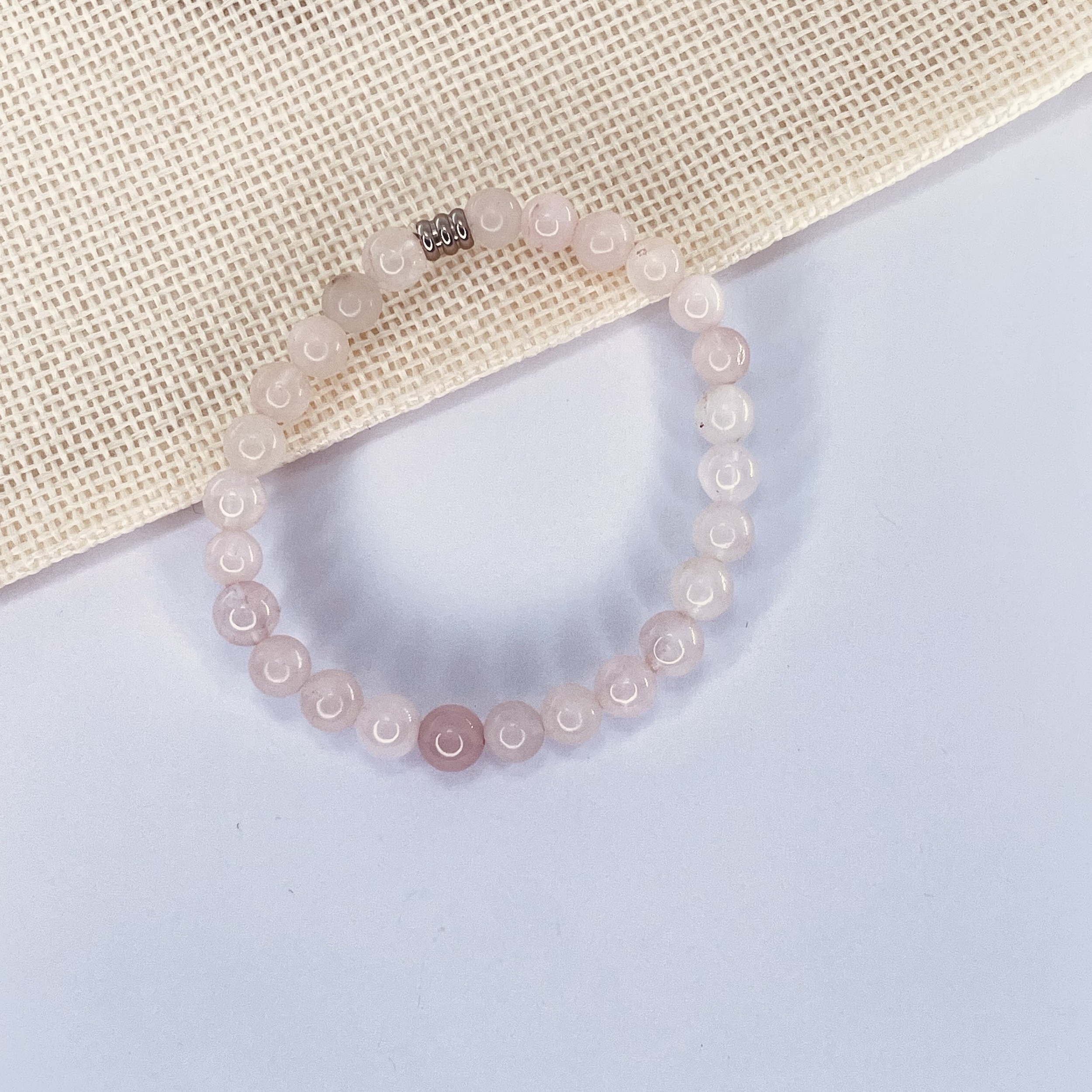 Bracelet enfant Quartz rose en pierre naturelle perles 6 mm tube acier