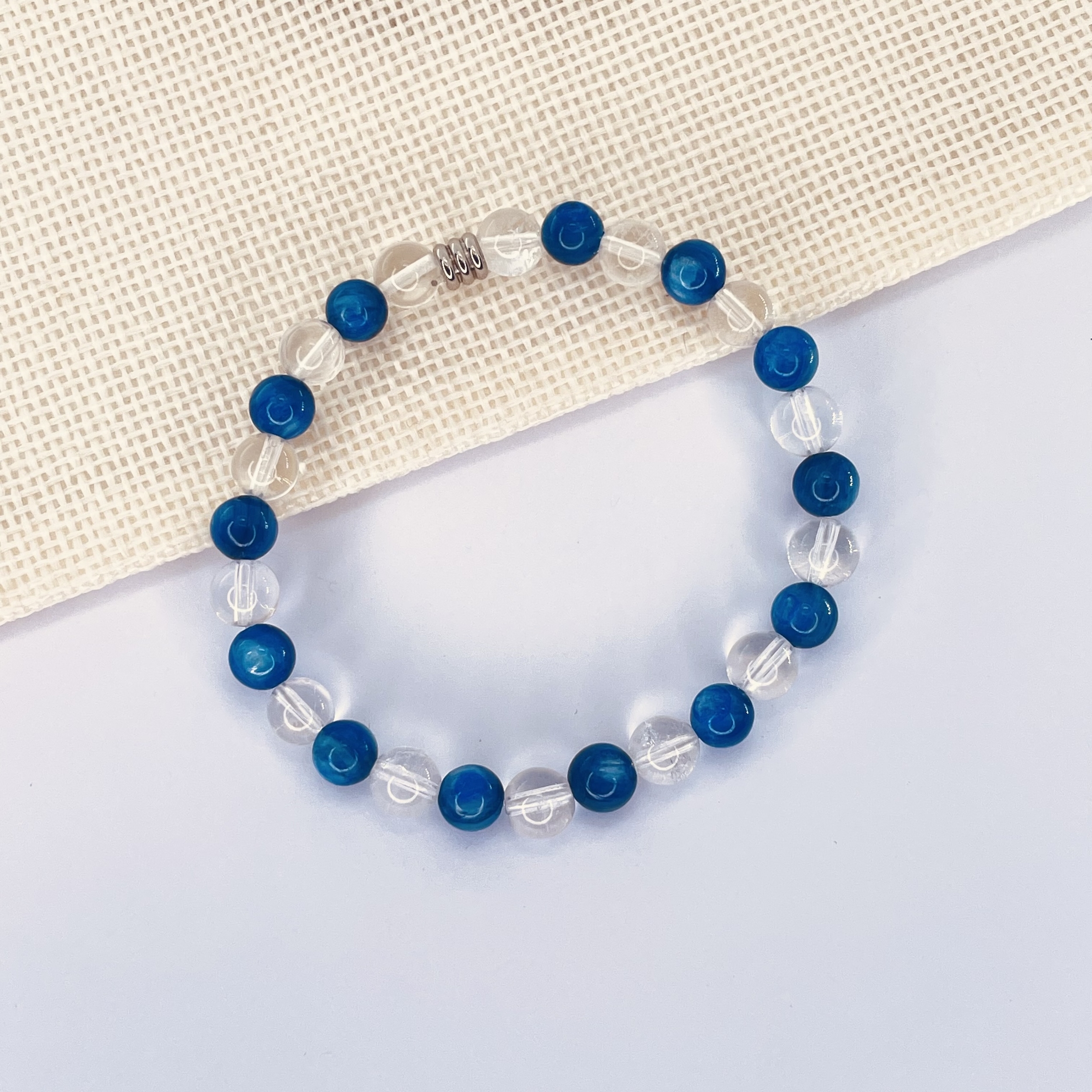 Bracelet de Cyanite et Quartz blanc en pierre naturelle perles 6mm