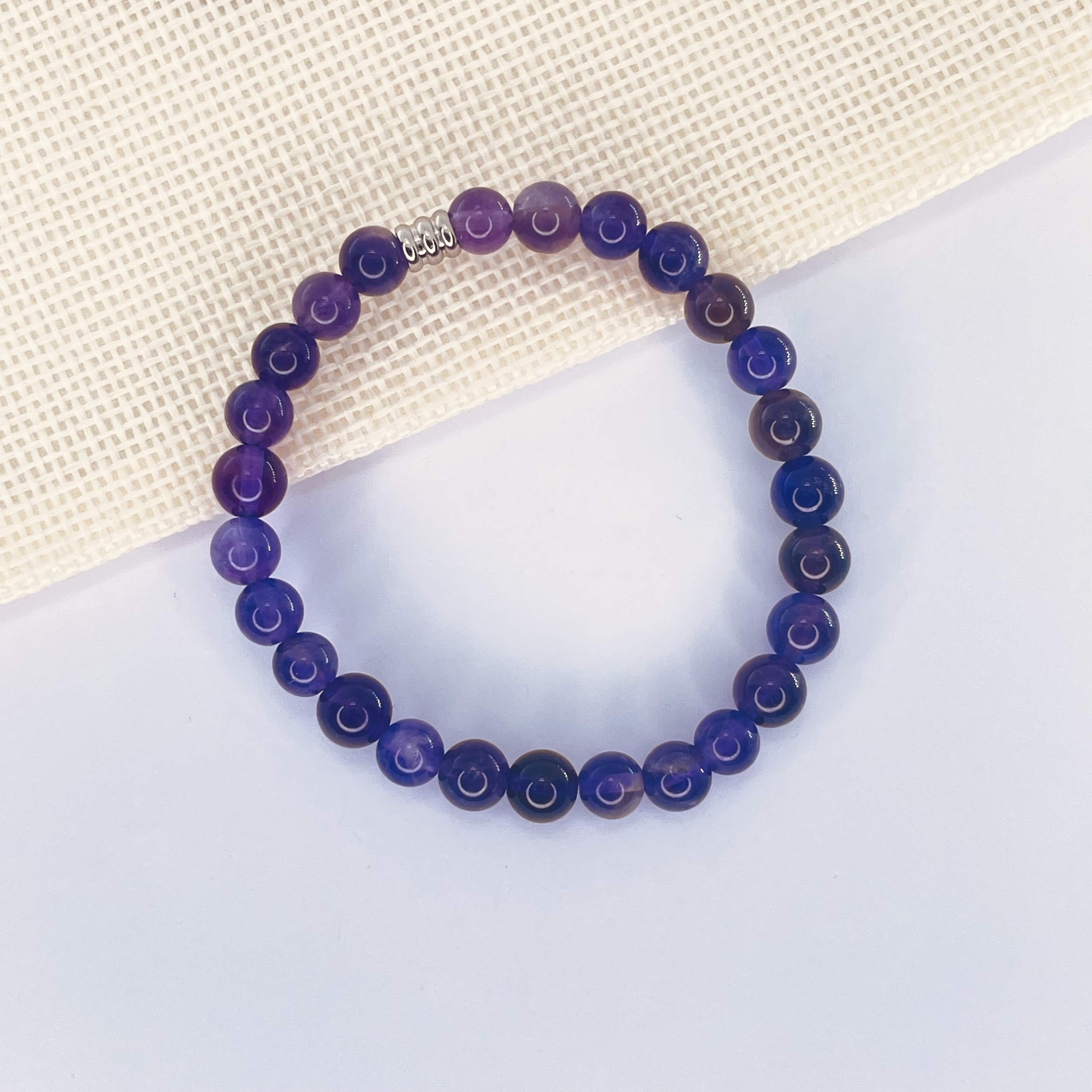 Bracelet enfant Amethyste en pierre naturelle perles 6 mm tube acier