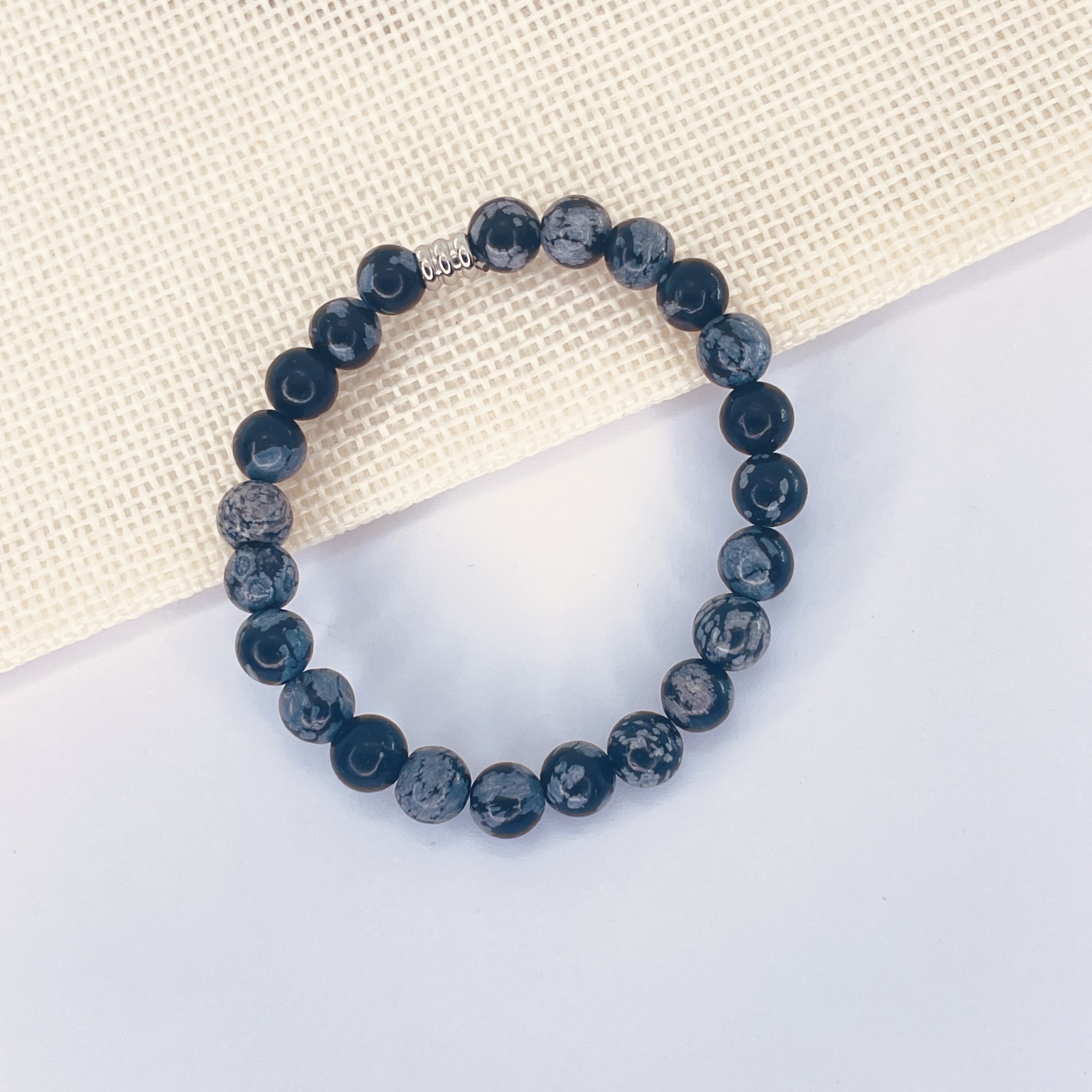 Bracelet enfant Obsidienne neigeuse en pierre naturelle perles 6 mm tube acier