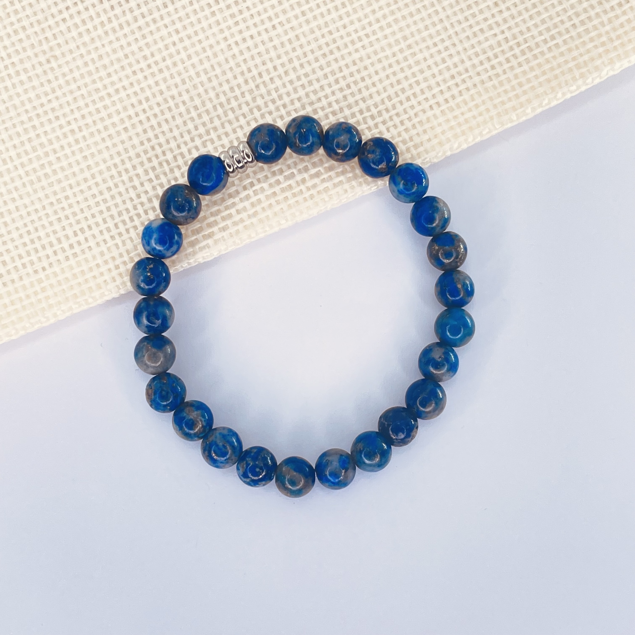 Bracelet enfant Lapis lazuli en pierre naturelle perles 6 mm tube acier