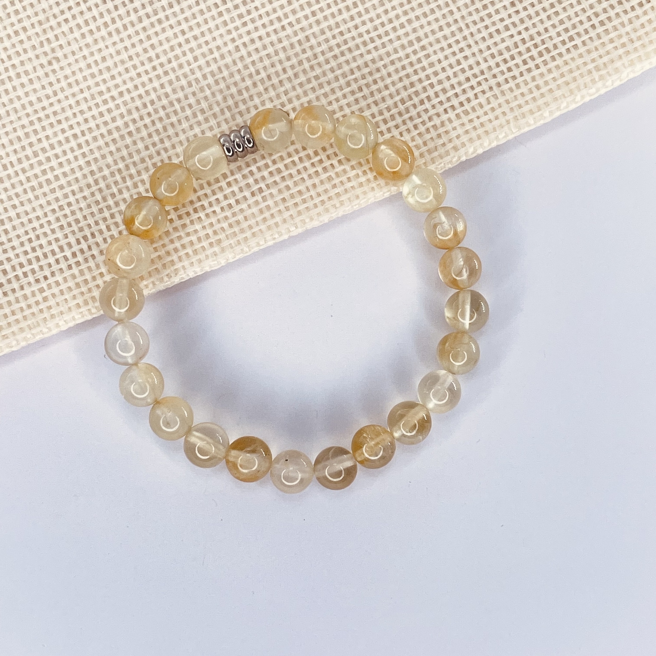 Bracelet enfant Quartz Rutile en pierre naturelle perles 6 mm tube acier