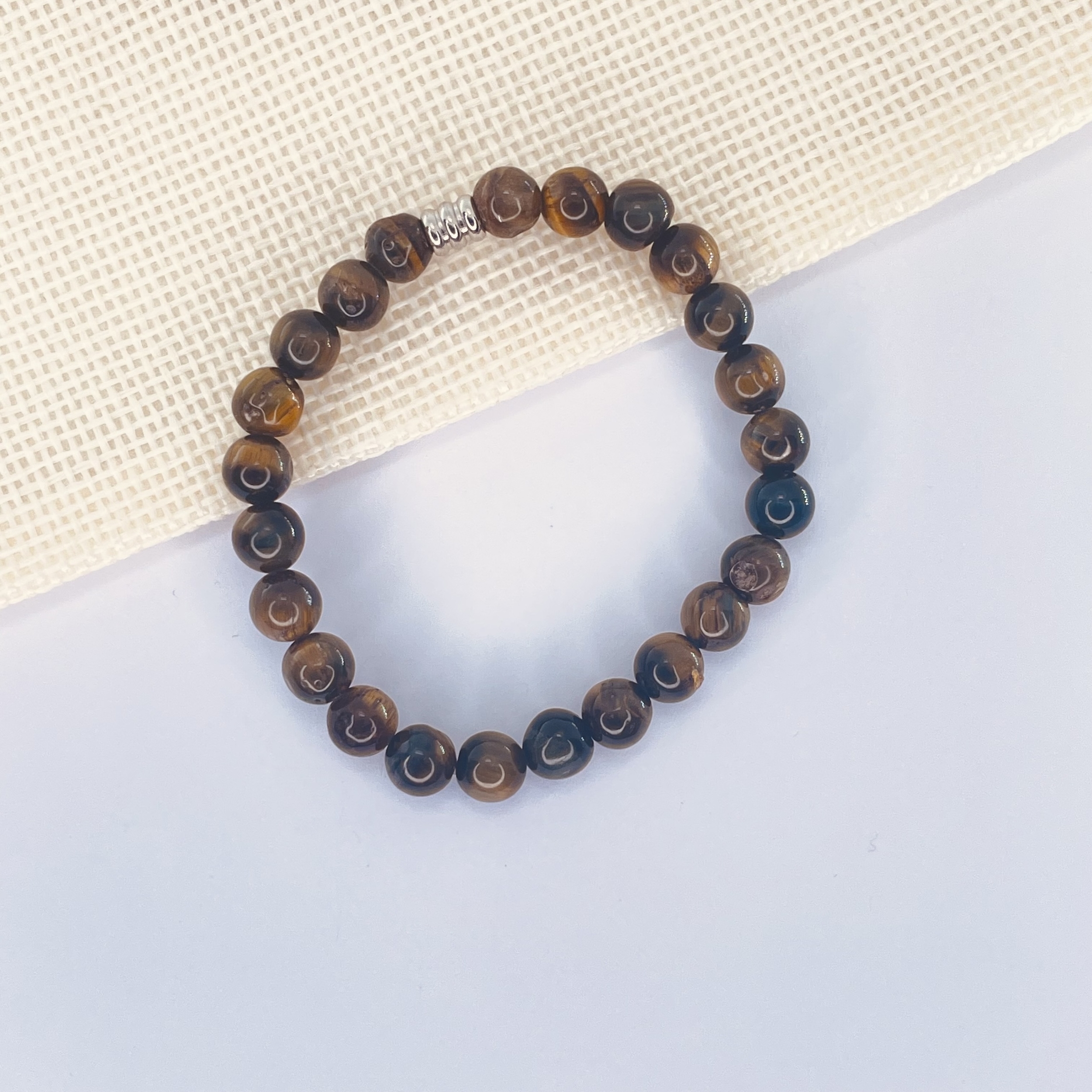 Bracelet enfant Oeil de Faucon  en pierre naturelle perles 6 mm tube acier