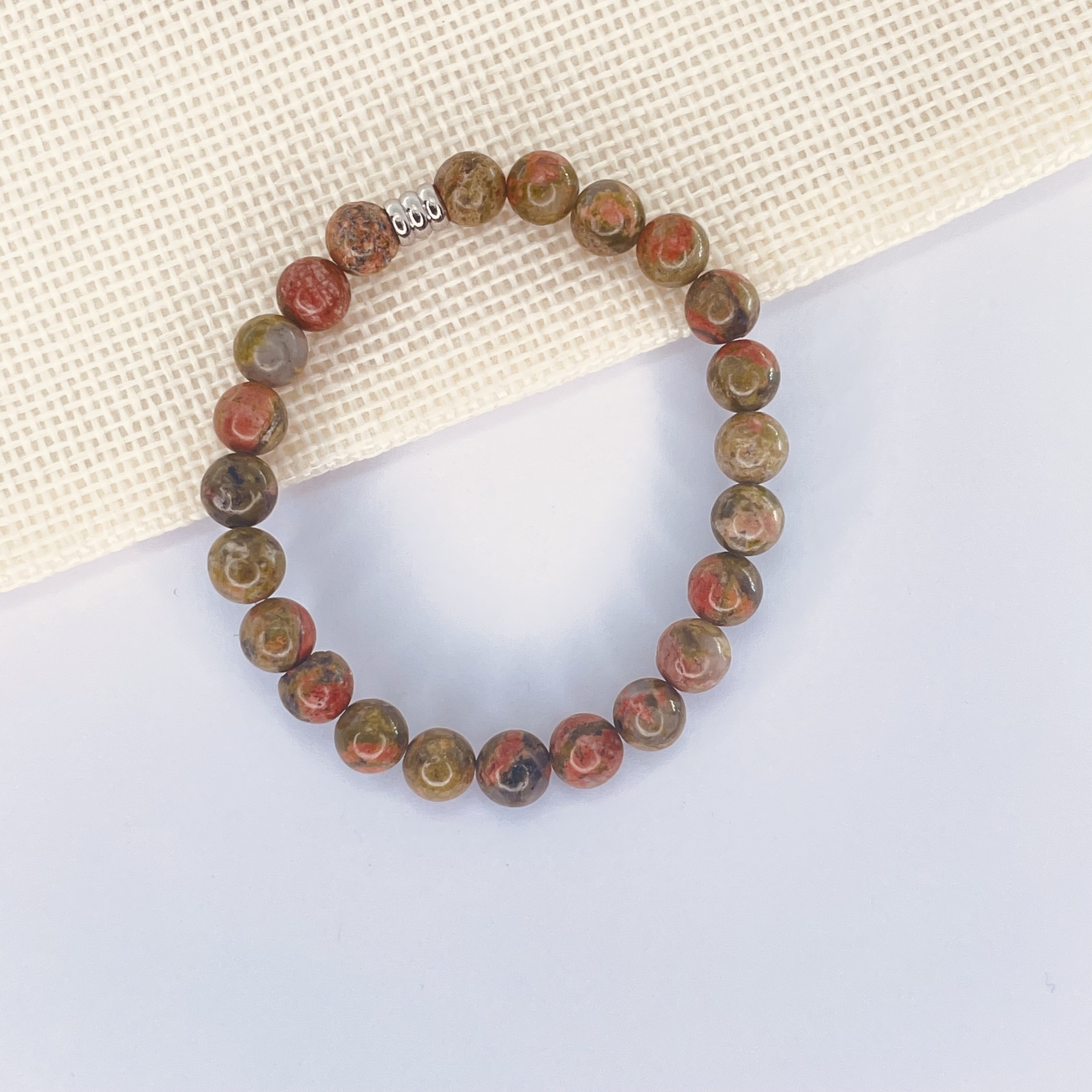 Bracelet enfant Unakite en pierre naturelle perles 6 mm tube acier