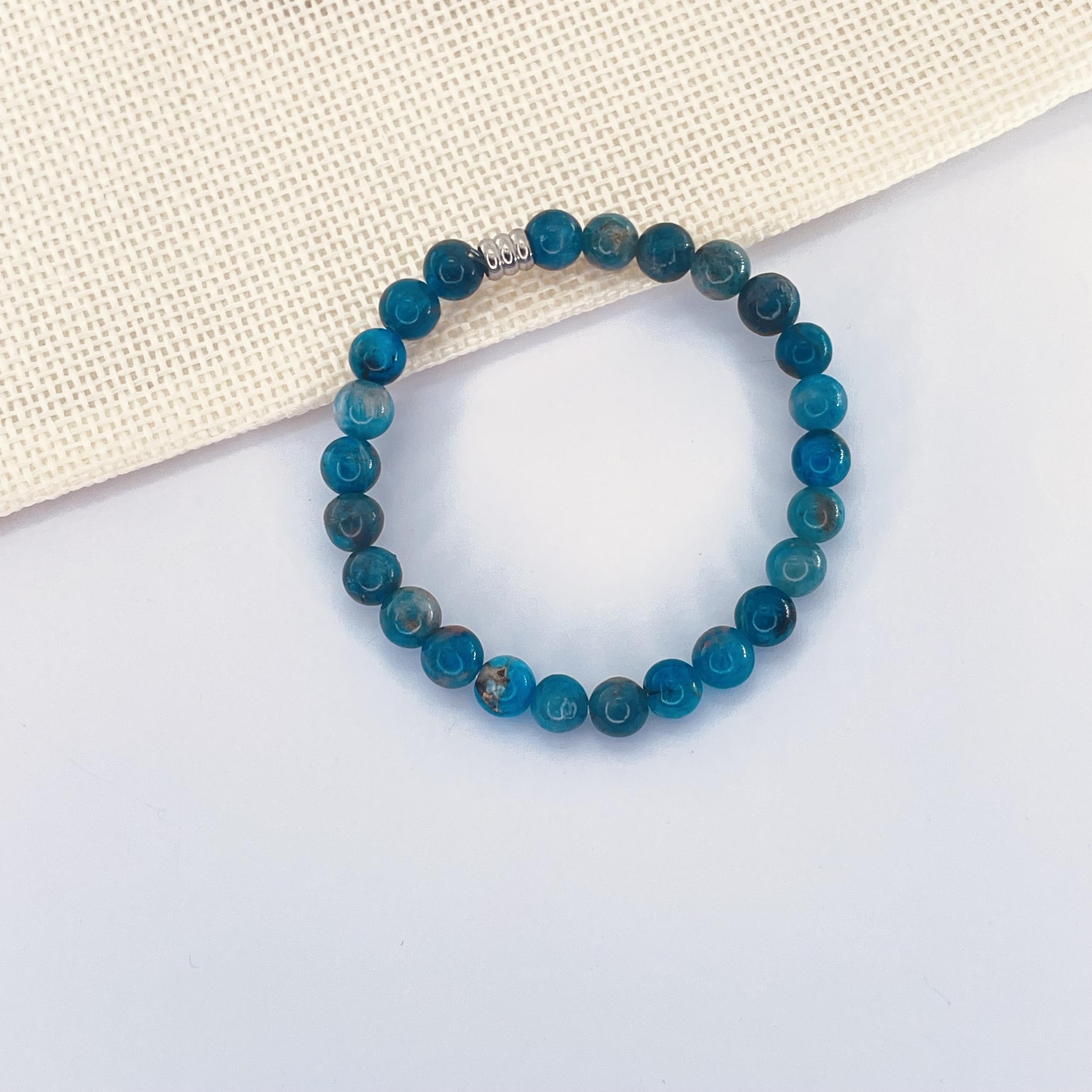 Bracelet enfant Apatite en pierre naturelle perles 6 mm tube acier