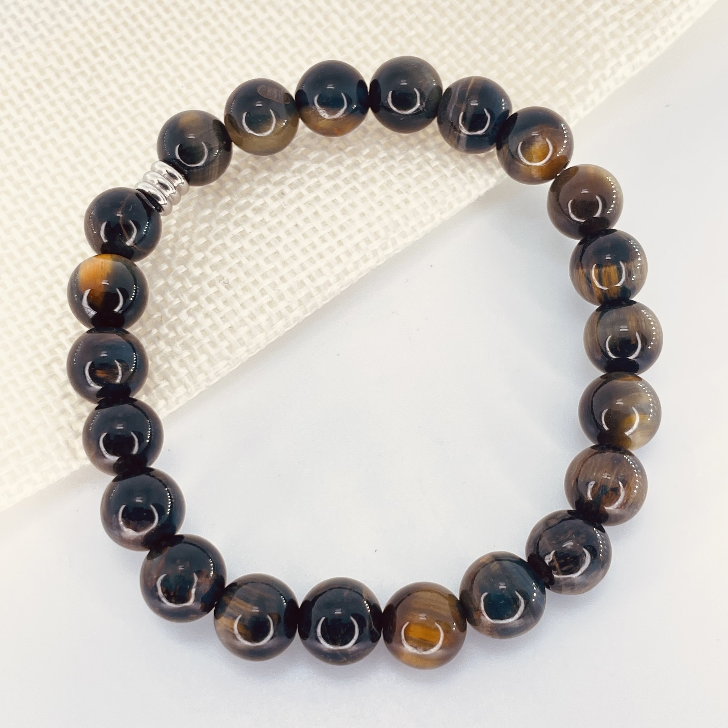 Bracelet perles 8mm Oeil de Faucon tube acier