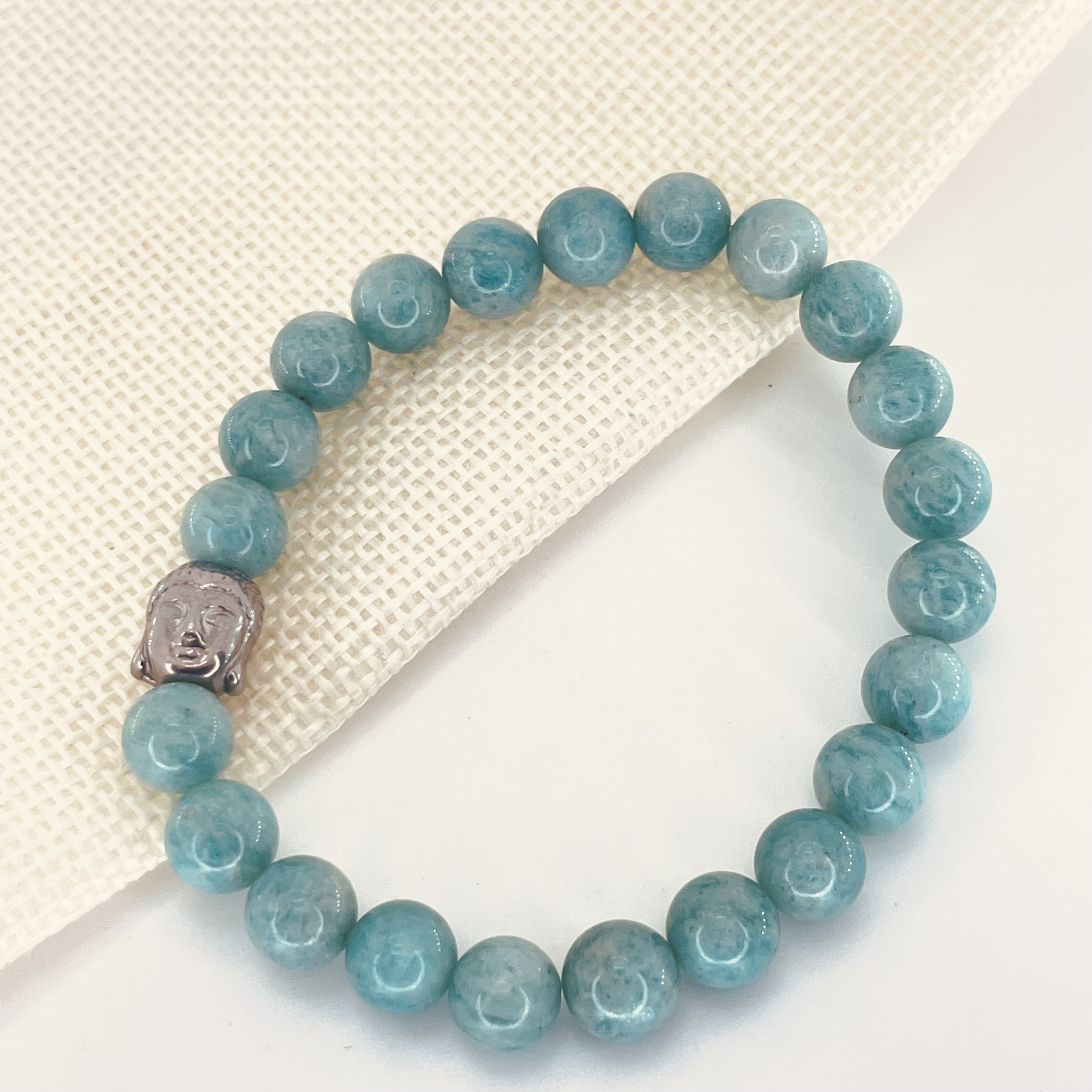 Bracelet Amazonite en pierre naturelle perles 8 mm avec tête de Bouddha