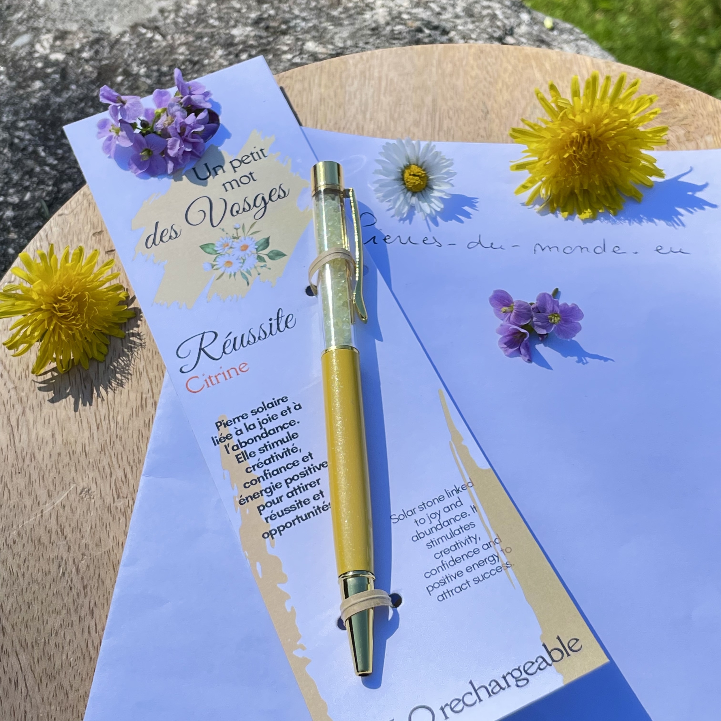 Stylo spécial RÉUSSITE en pierre naturelle Citrine, Collection Un petit mot des Vosges
