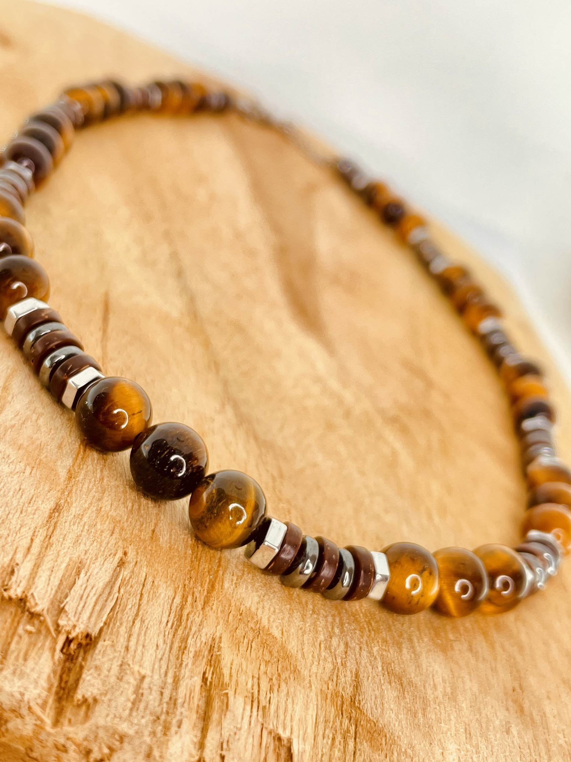 Collier Homme en pierre naturelle Oeil de tigre et Hématite