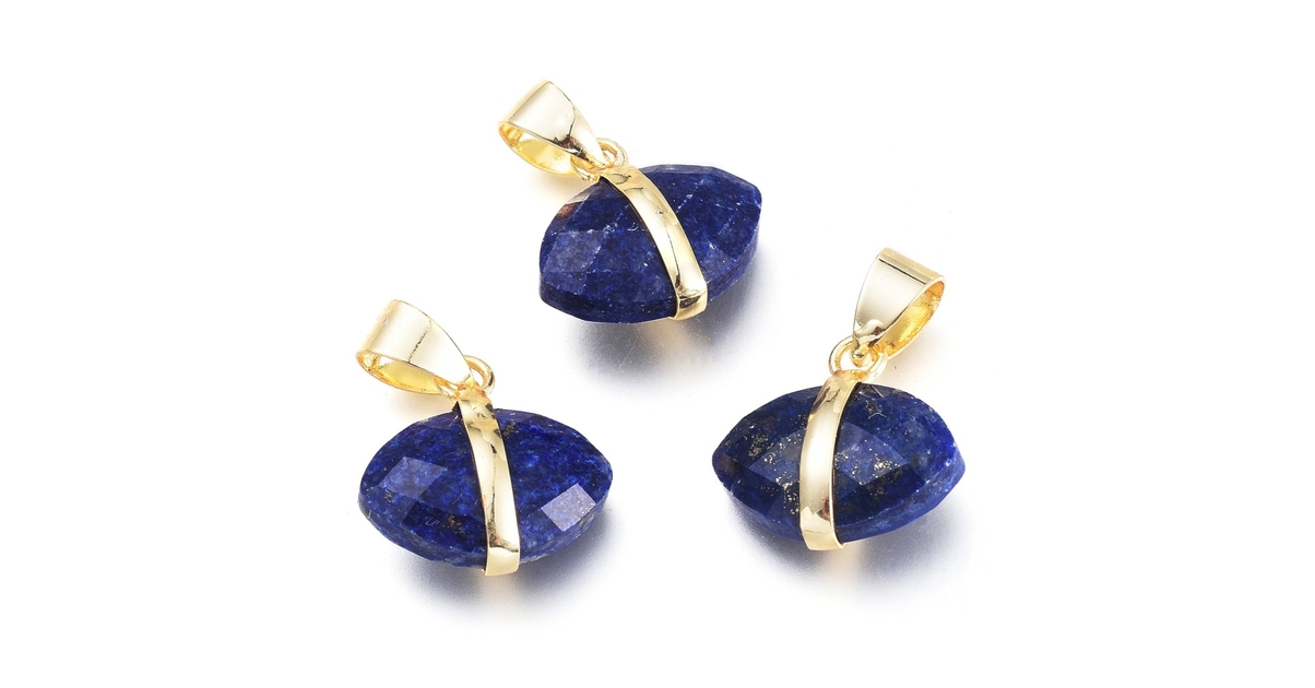 Pendentif Lapis Lazuli en pierre naturelle forme amande montage laiton plaqué or - BIJOUX
