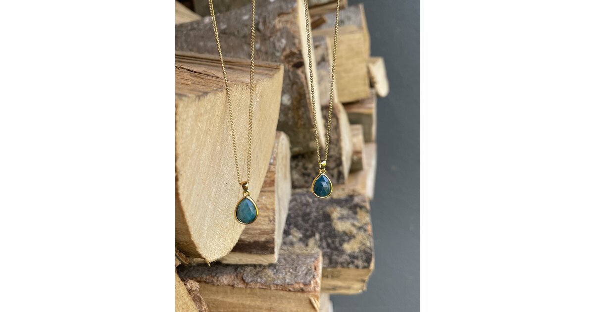 Pendentif En Apatite Et Quartz Bleu - Monture Laiton Plaqué Or 14k - Marque Rose-Mimosa - Neuf Avec étiquettes