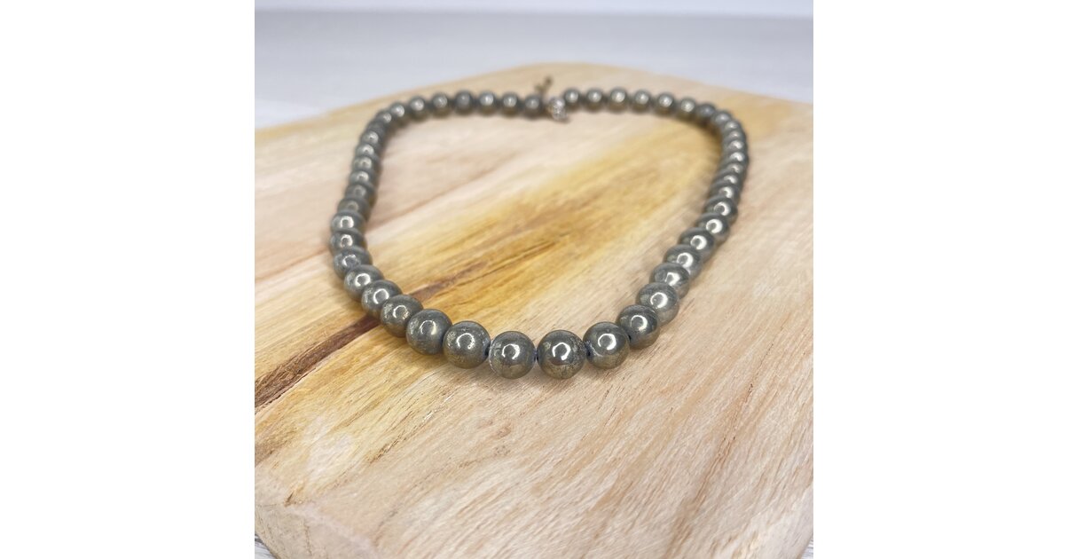 Collier Avec Perle Pyrite D’Espagne 8 Mm – Chaîne Acier Inoxydable
