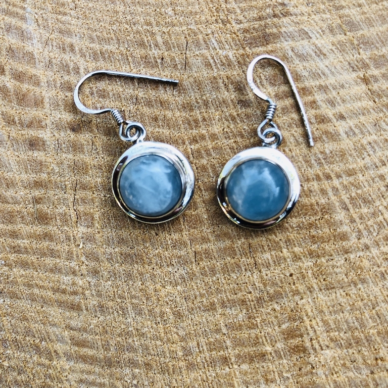 Boucles D'Oreilles Larme Et Rond Aigue-Marine Zircone Goutte Argent Sterling