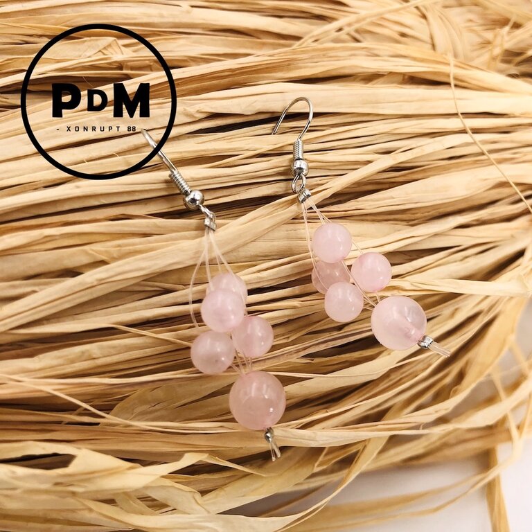 Boucles D'oreilles Pendantes Perle Et Fleur Rose - Fait Main En France - Neuf Sans Emballage
