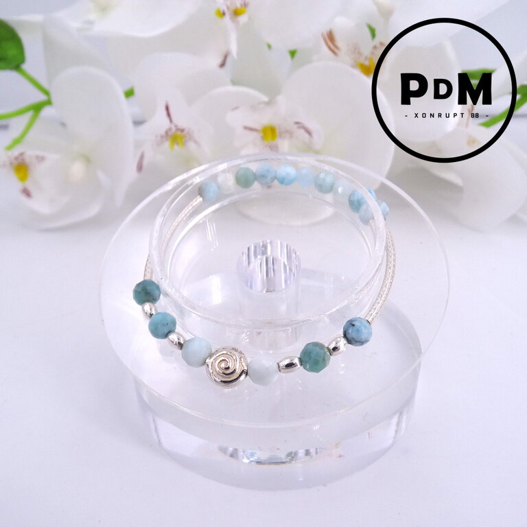 Chapelet En Apatite Et Larimar Bleu Avec Perles Biwa Keshi - 1m - Homme/Femme