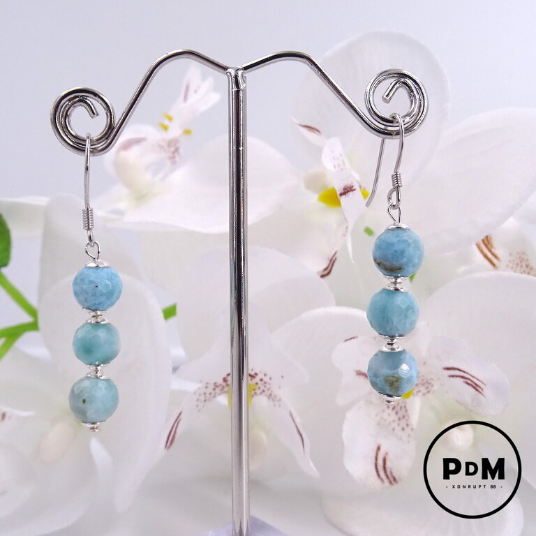 Boucles D oreilles Larimar En Pierre Naturelle Perle 8mm Forme Ronde Boucles D oreilles Larimar En Pierre Naturelle Perle 8mm Forme Ronde
