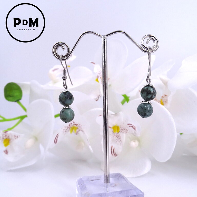 Boucles D'oreilles Pendantes En Aventurine Et Acier Inoxydable - Dormeuses - Neuves