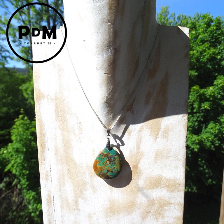 Pendentif Vintage En Forme De Goutte En Turquoise Et Alliage - Occasion