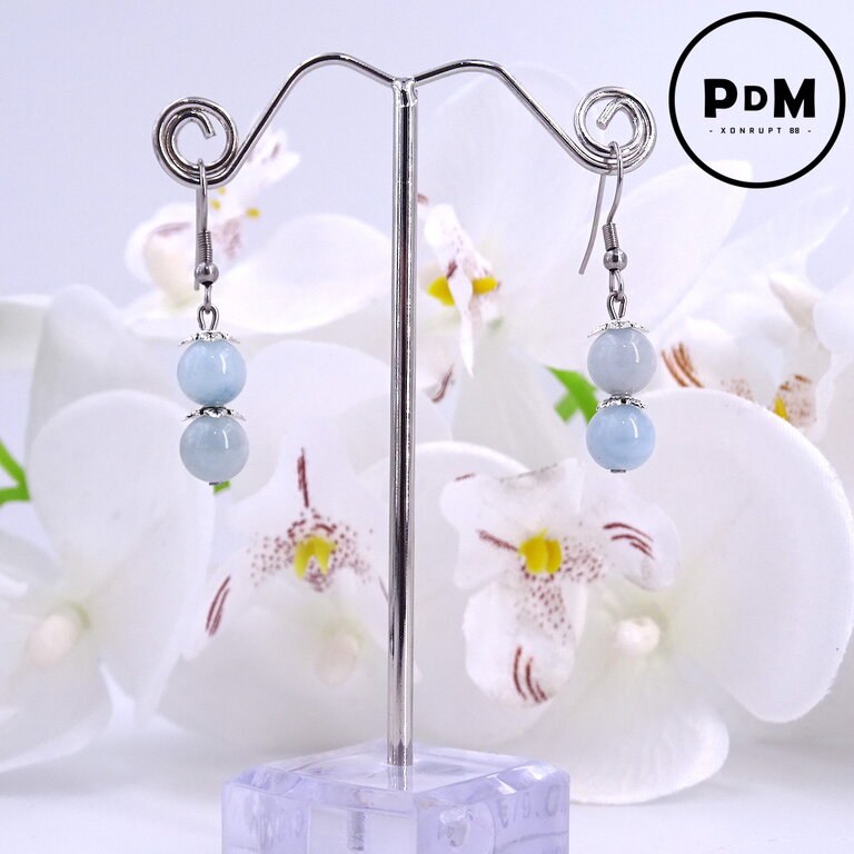 Boucles D’oreilles Argent Avec Aigue-marine Naturelle Et Perle – Modèle 2209-02, Neuf Avec étiquettes
