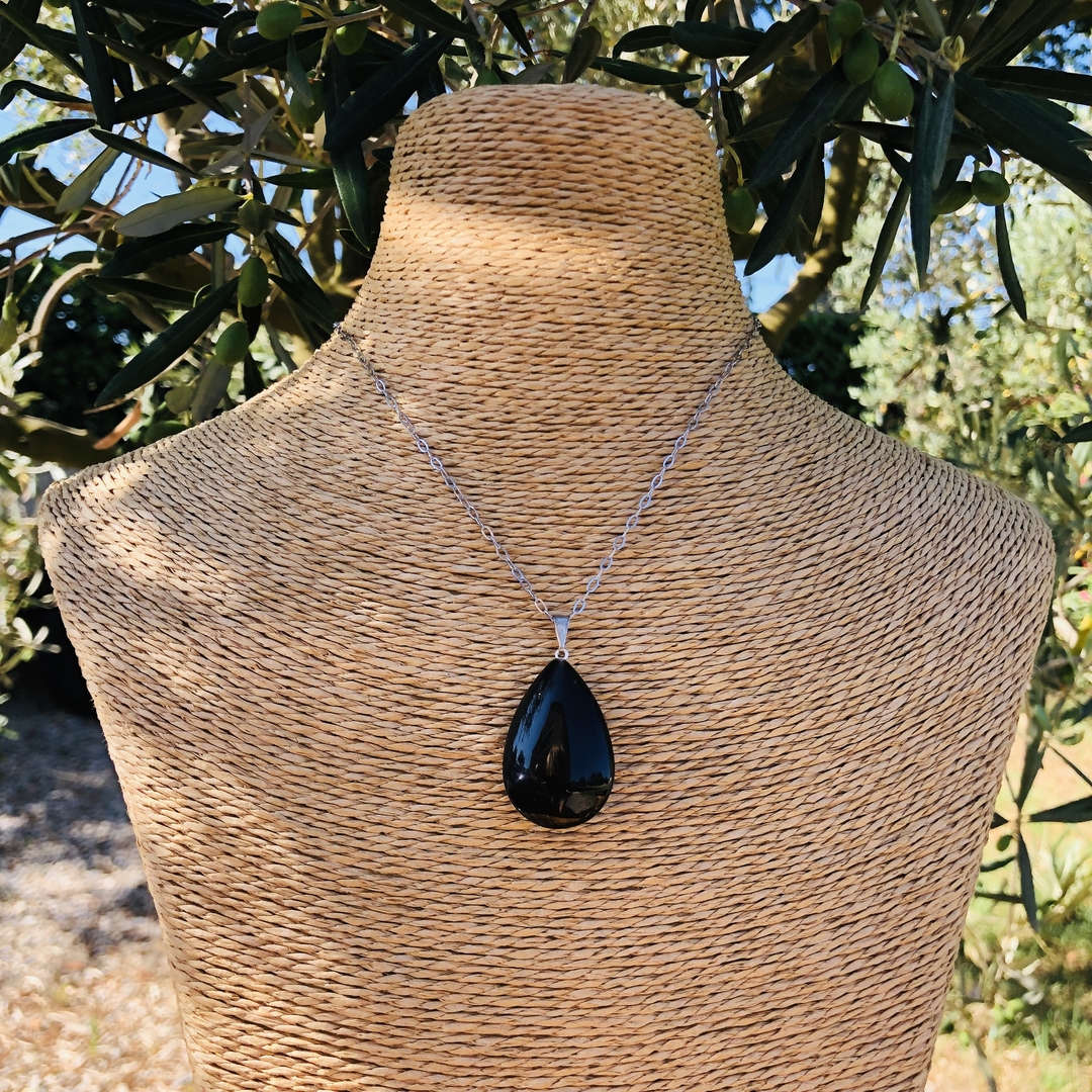Collier Cœur Obsidienne noir