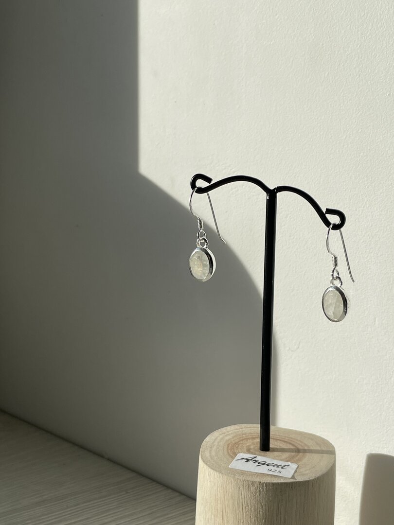 Boucles D'oreilles Pendantes Philip Jones En Pierre De Lune – Plaqué Argent, Hypoallergéniques, 20x7mm – Avec Pochette