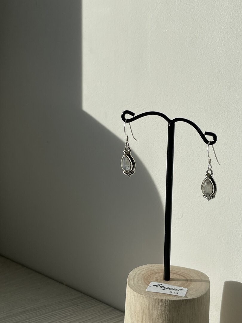 Boucles D'oreilles Puces - Pierre De Lune Sur Argent 925 - Occasion