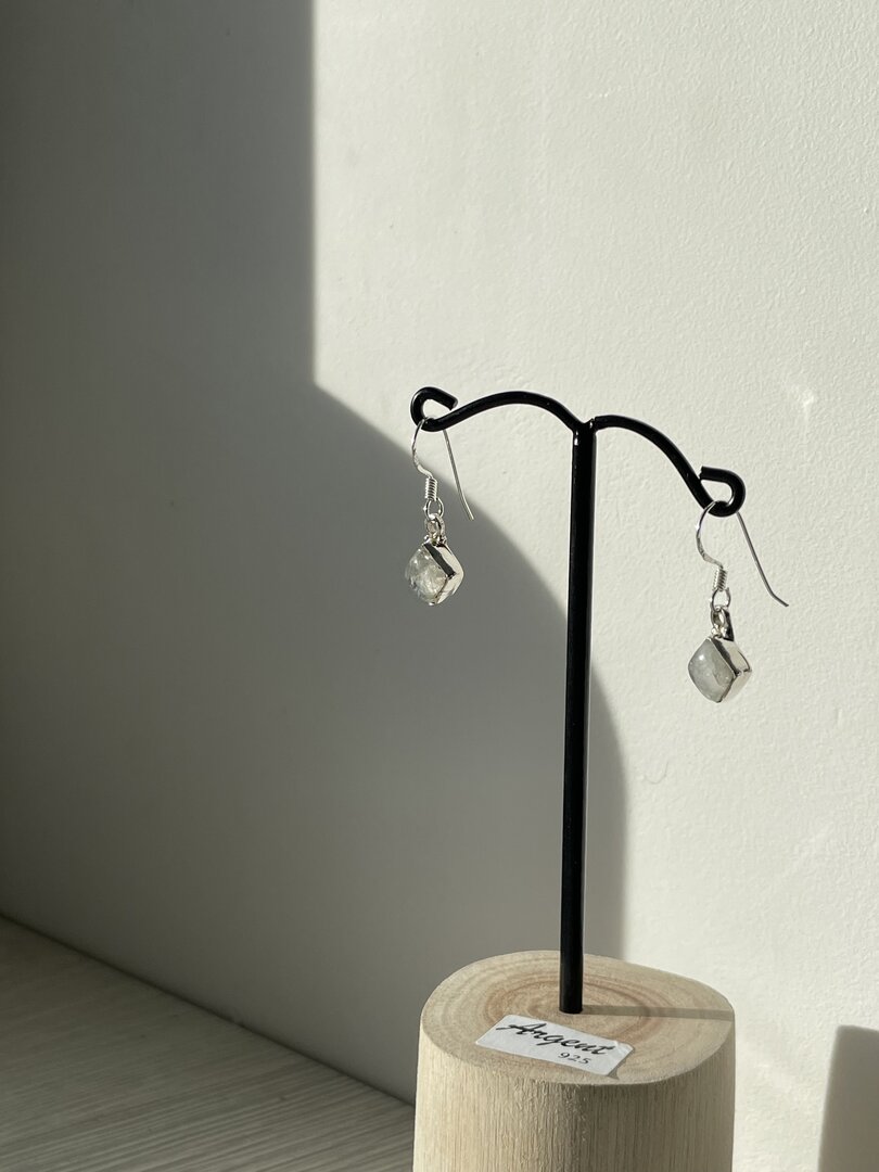Boucles D'oreilles Pierre De Lune Et Argent 925 - Imposantes Et Brillantes, Neuf Sans Emballage