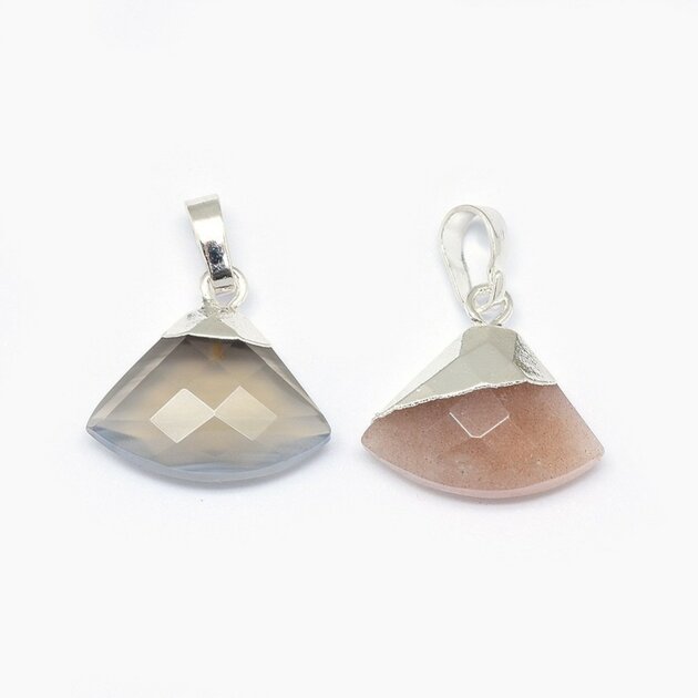 Pendentif En Argent Avec Pierre Agate Taupe Rosé - Bijou Rétro - Occasion Parfait état